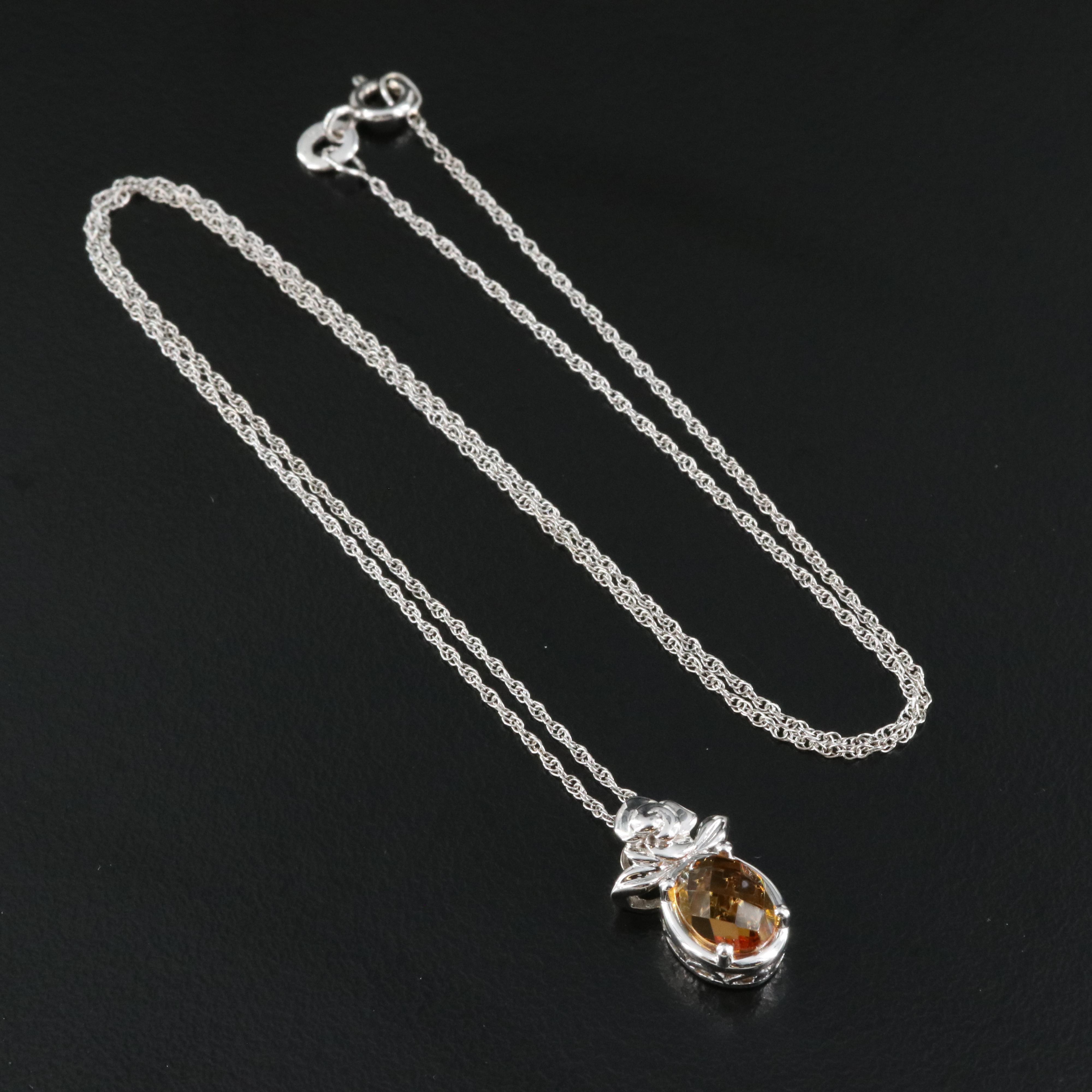 Sterling Citrine Pendant Necklace