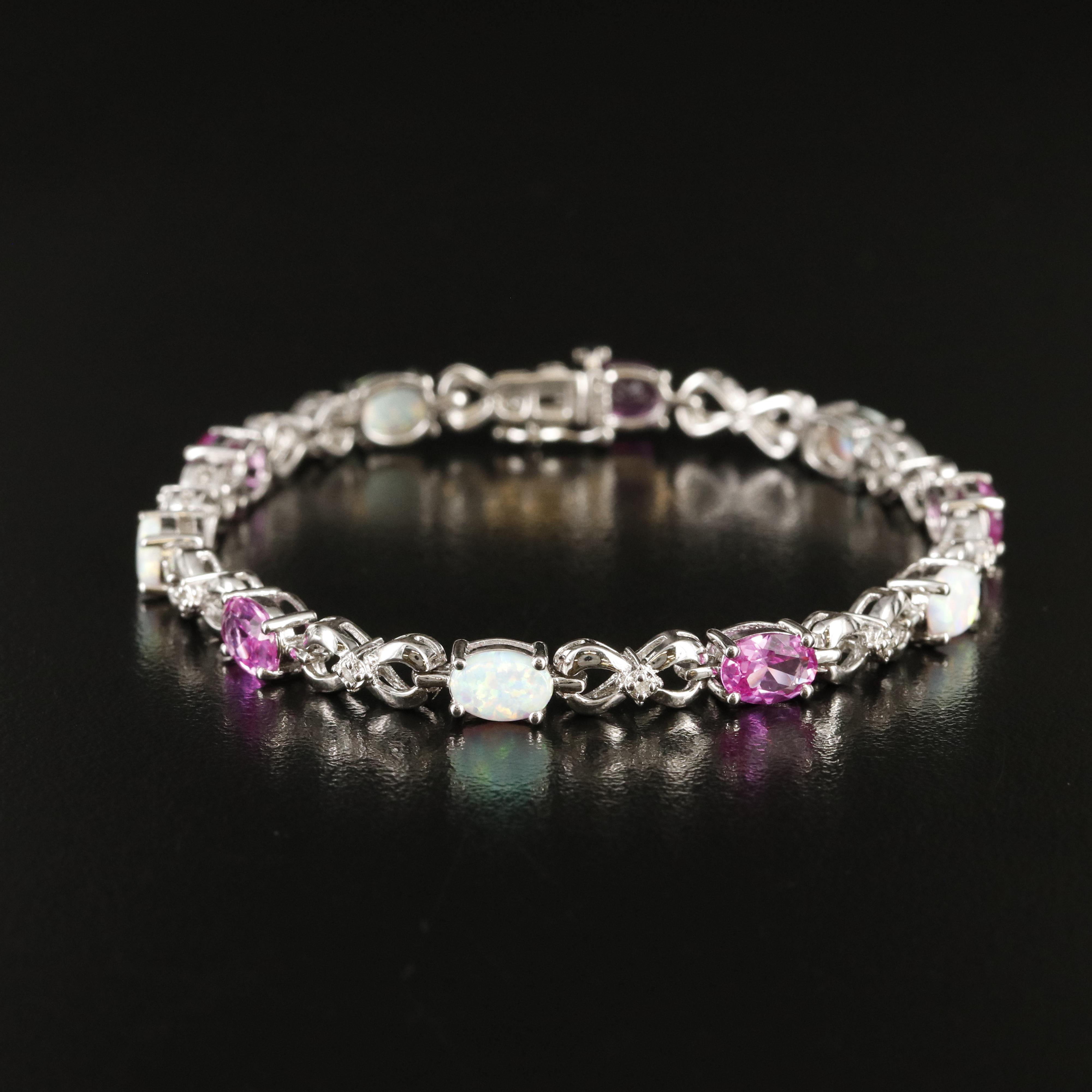 Sterling Opal, Sapphire and Diamond Infinity Link Bracelet