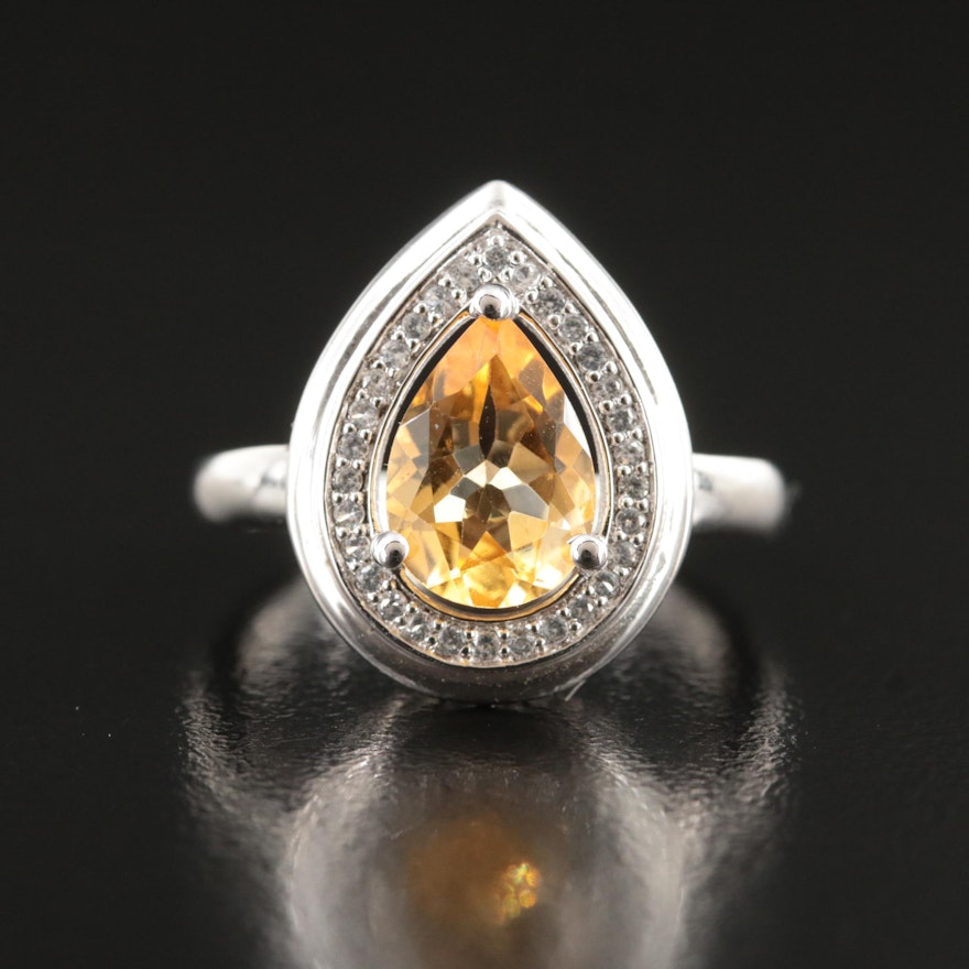 Sterling Citrine and Sapphire Halo Ring