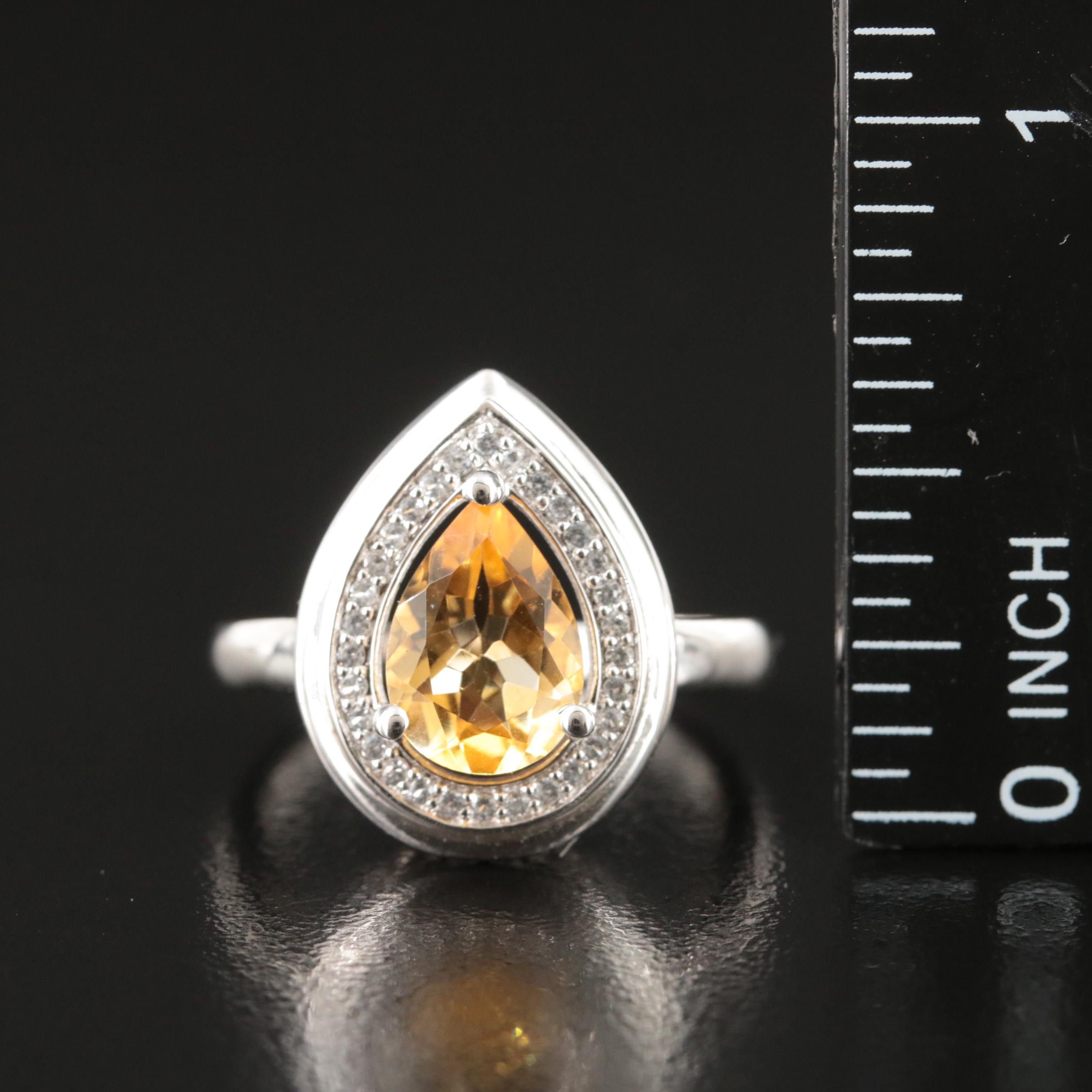 Sterling Citrine and Sapphire Halo Ring