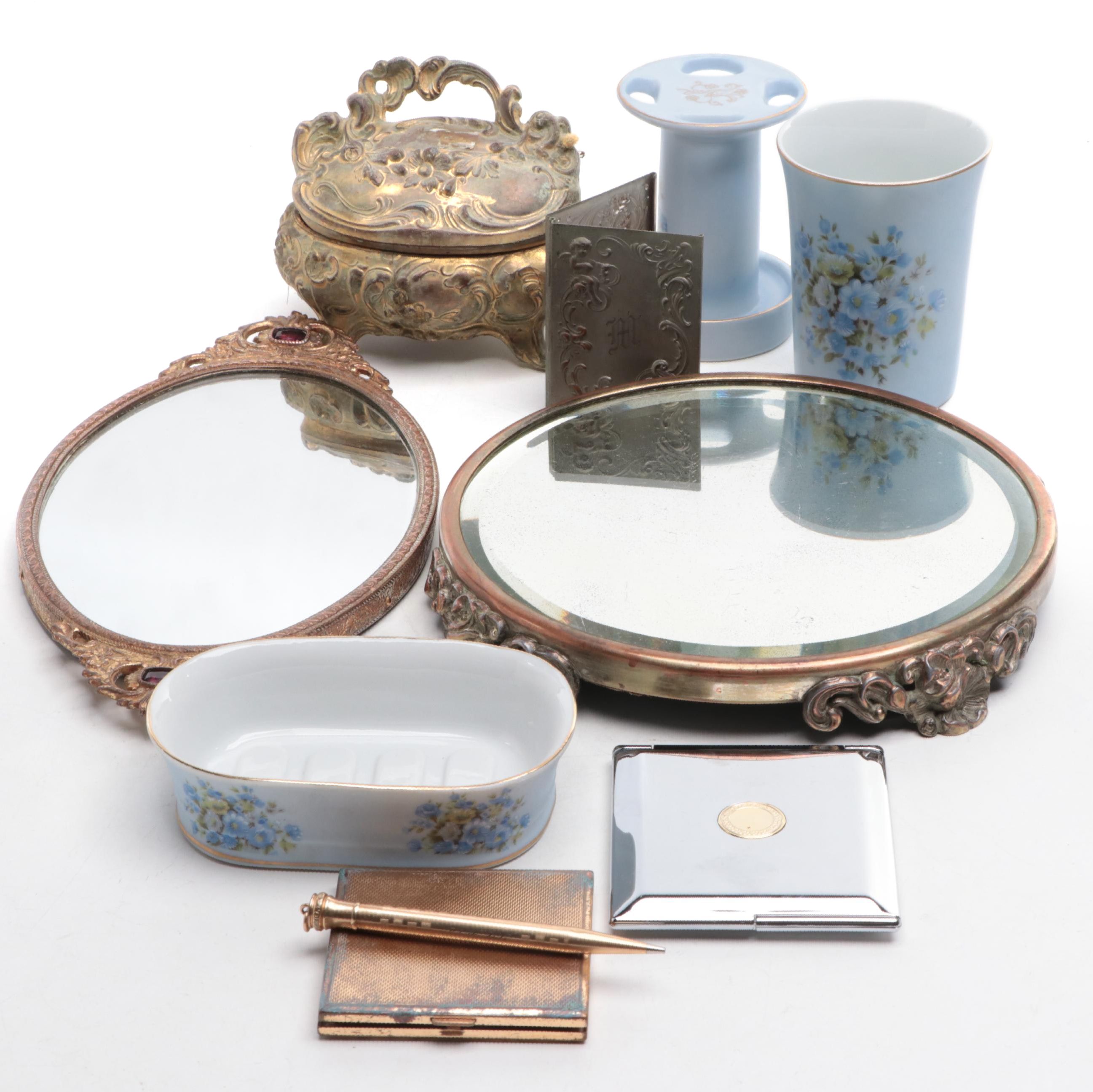 Mirrored Plateaus, Toothbrush Holder, Box, Compacts, Soap Dish and More