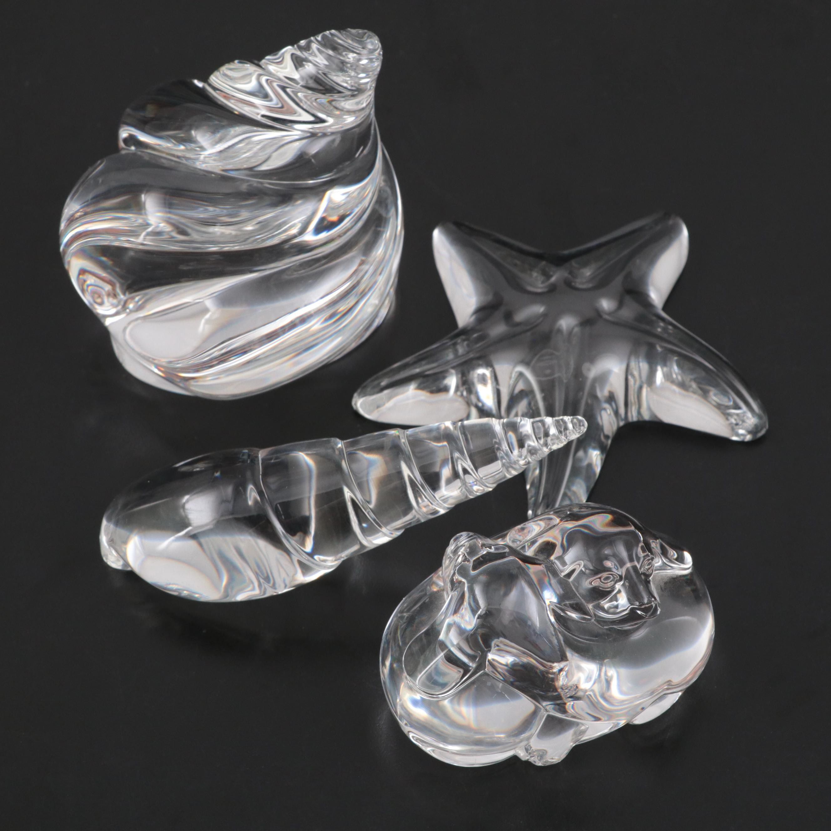 Steuben "Puppy Love" Hand Cooler with Steuben and Baccarat Glass Seashells