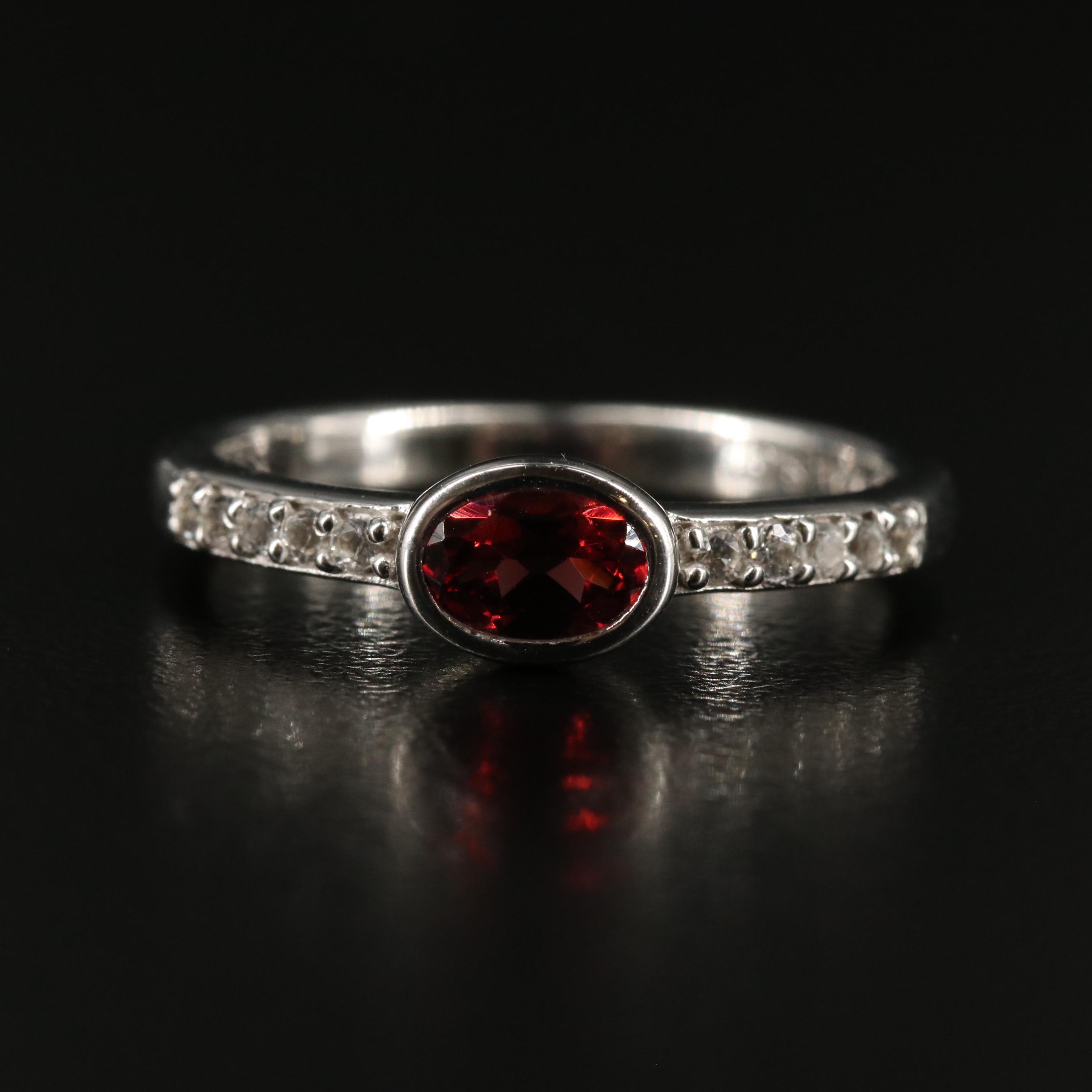 Sterling Silver Garnet and White Topaz Ring
