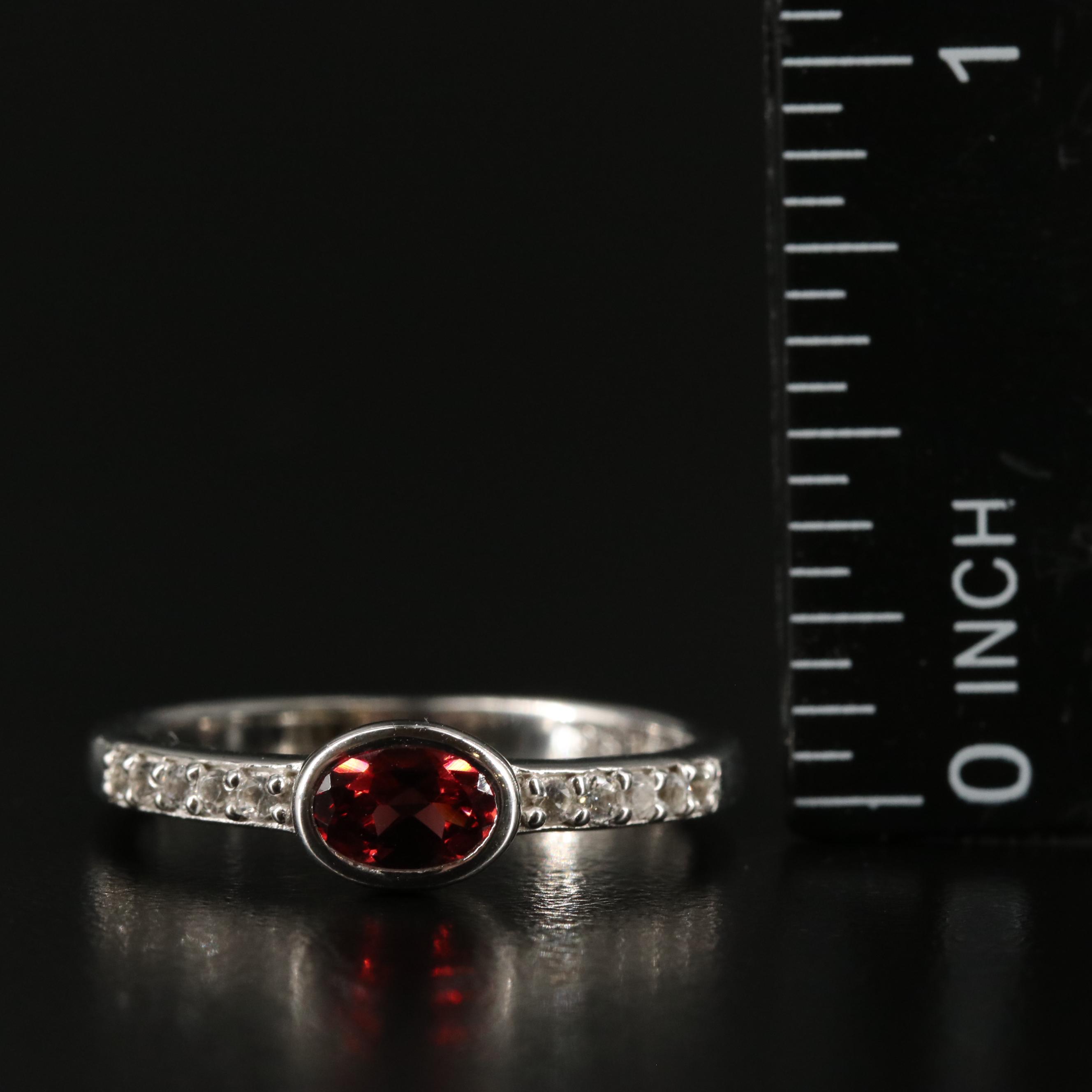 Sterling Silver Garnet and White Topaz Ring