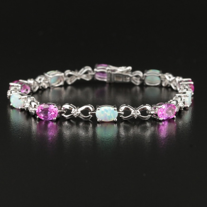 Sterling Sapphire, Diamond and Opal Infinity Bracelet