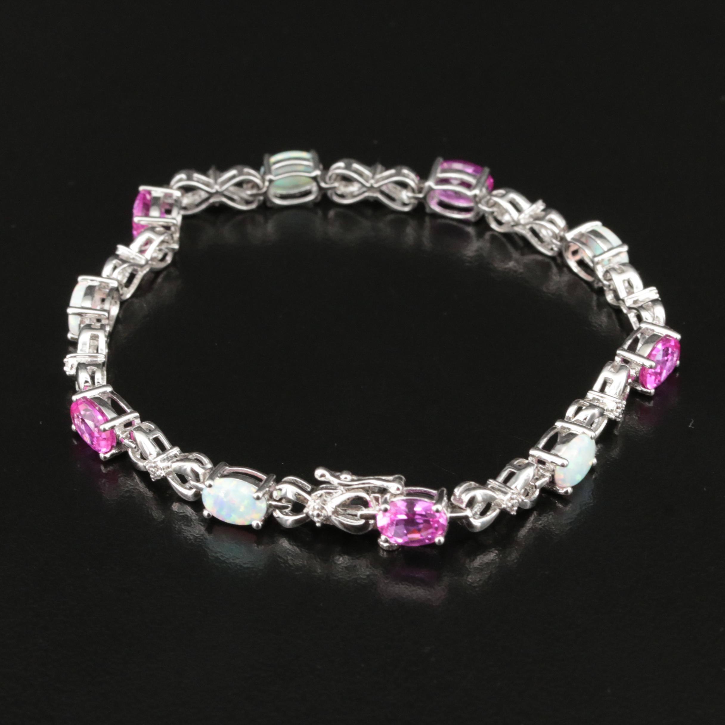 Sterling Sapphire, Diamond and Opal Infinity Bracelet