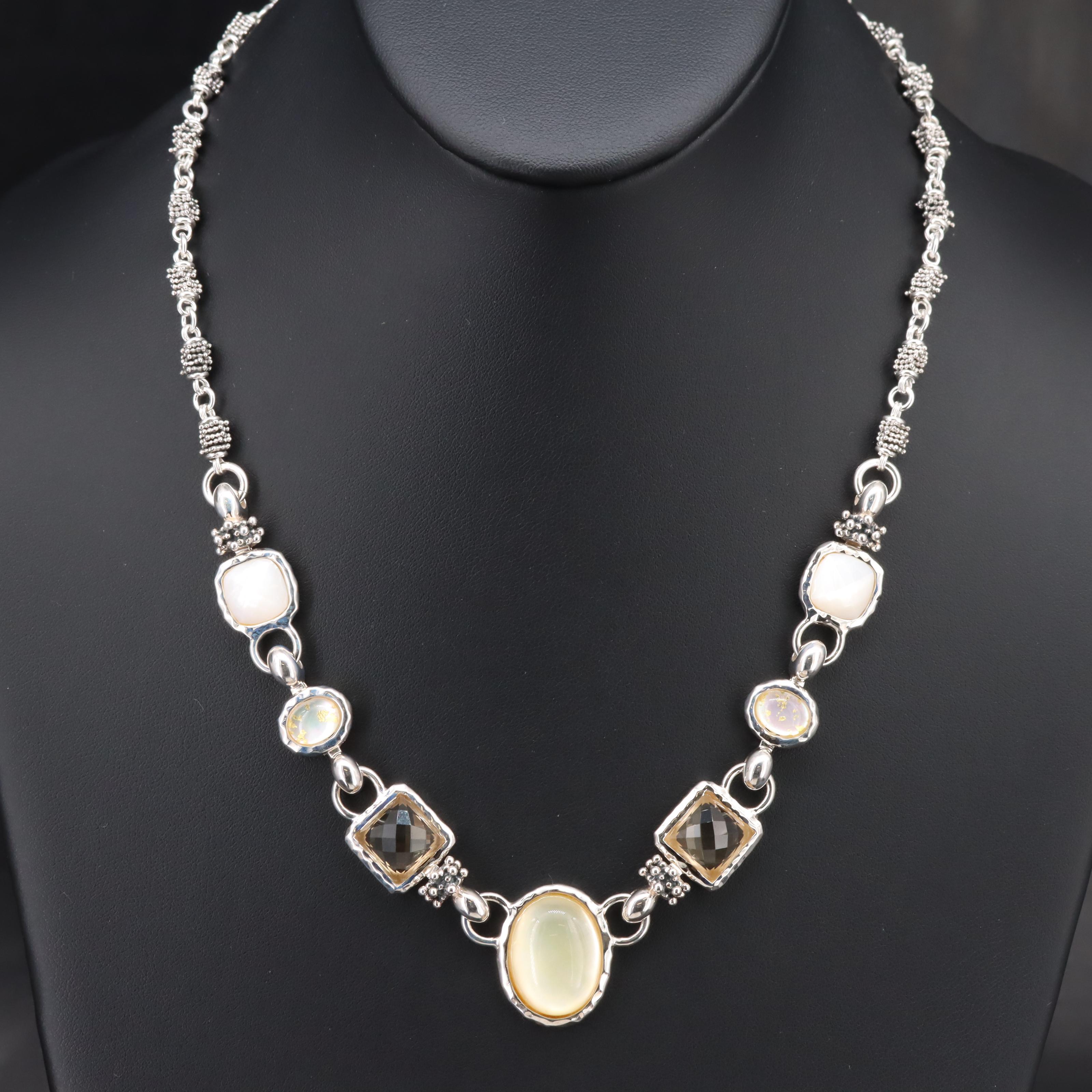 Michael Dawkins Sterling Quartz and Mother-of-Pearl Necklace