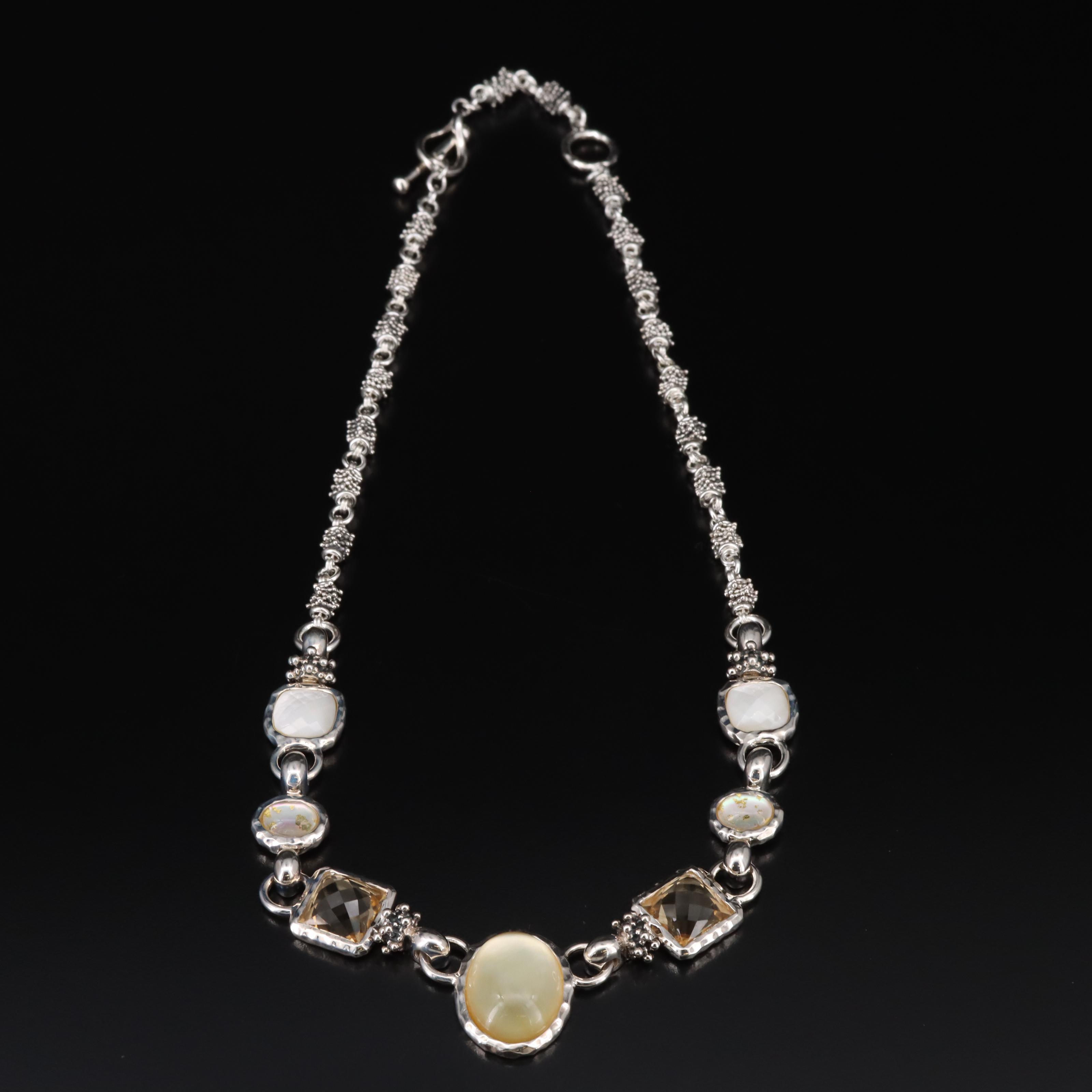 Michael Dawkins Sterling Quartz and Mother-of-Pearl Necklace