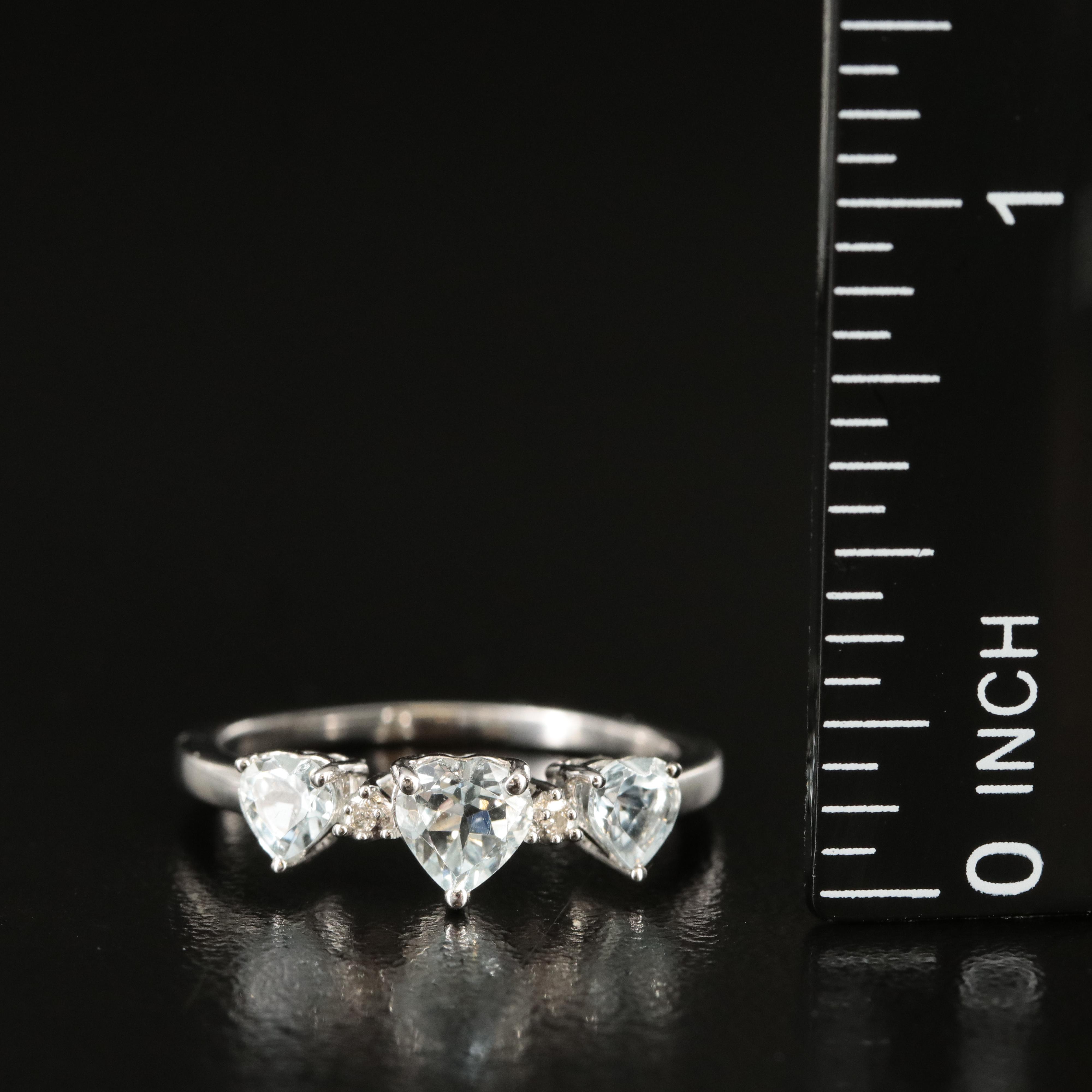 Sterling Aquamarine and Diamond Ring