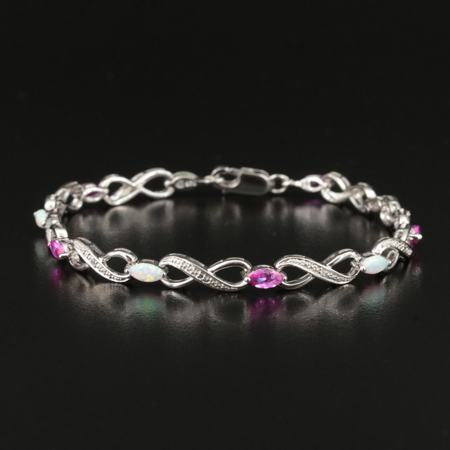 Sterling Opal, Sapphire and Diamond Infinity Bracelet