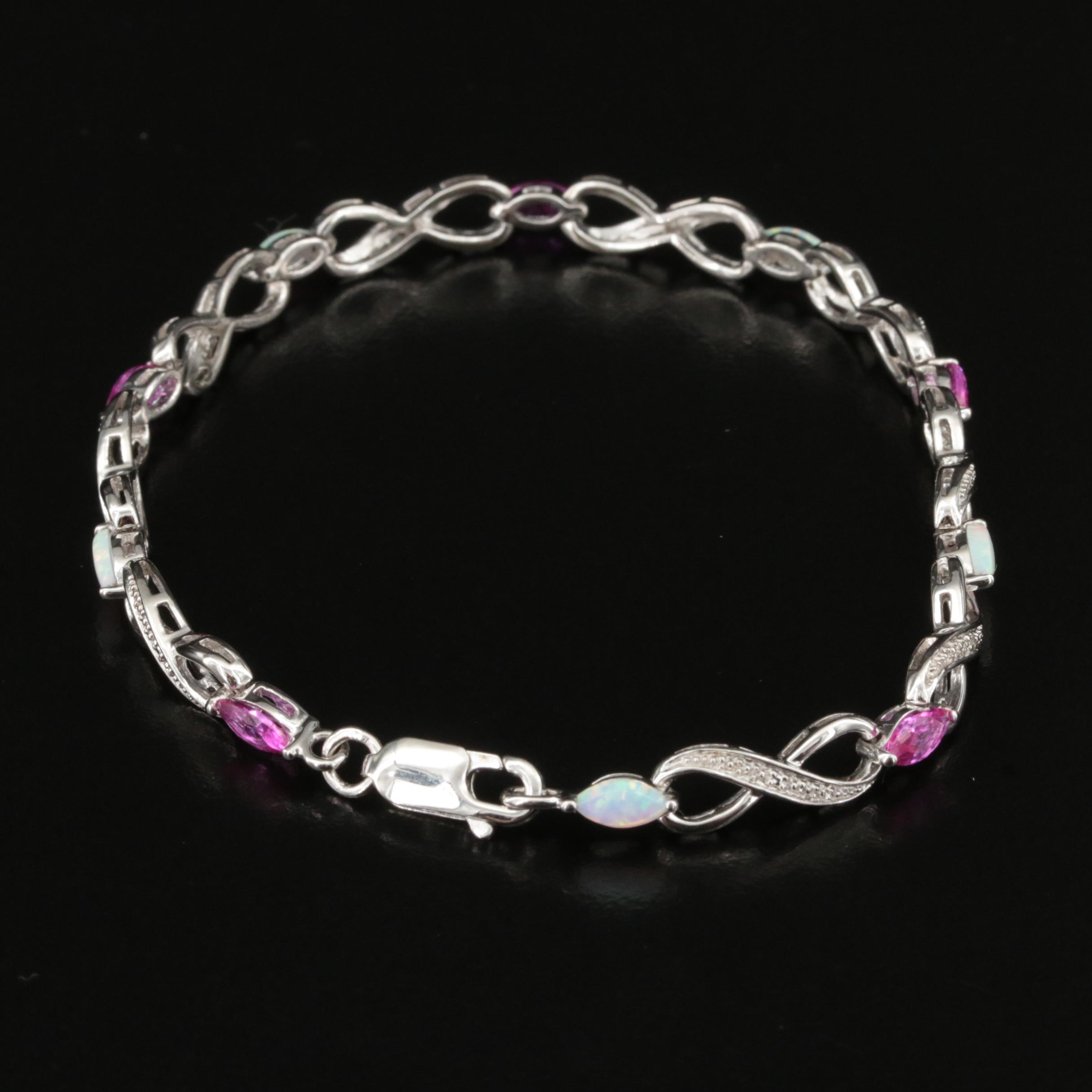 Sterling Opal, Sapphire and Diamond Infinity Bracelet