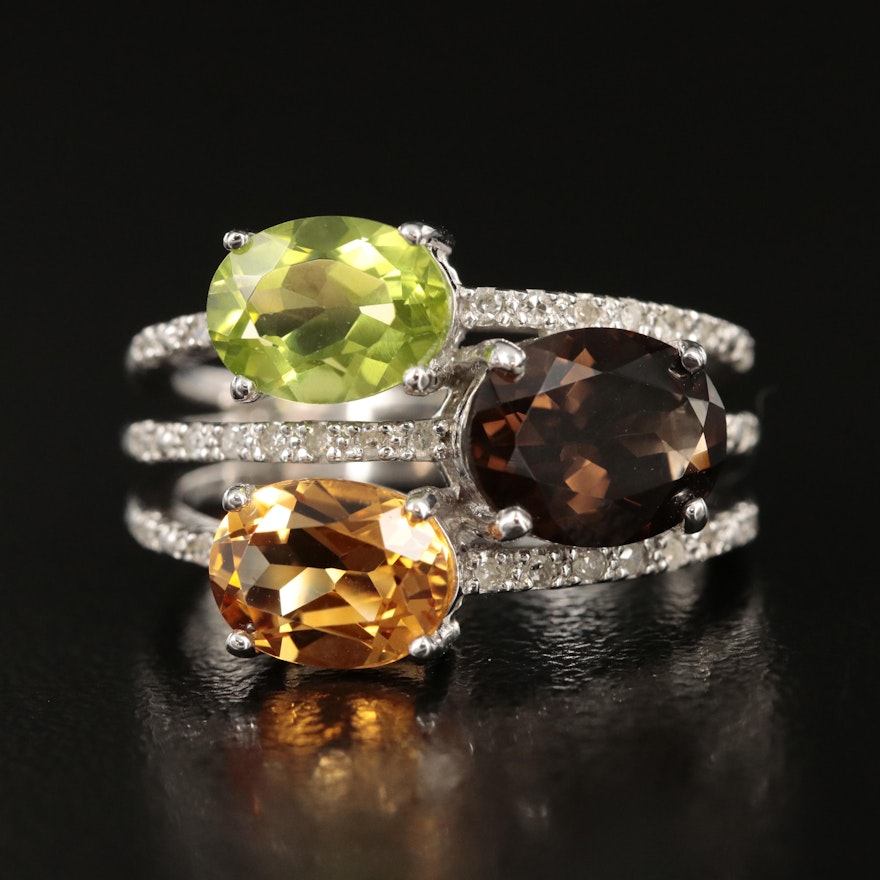 Sterling Ring Including Peridot, Citrine and Diamond