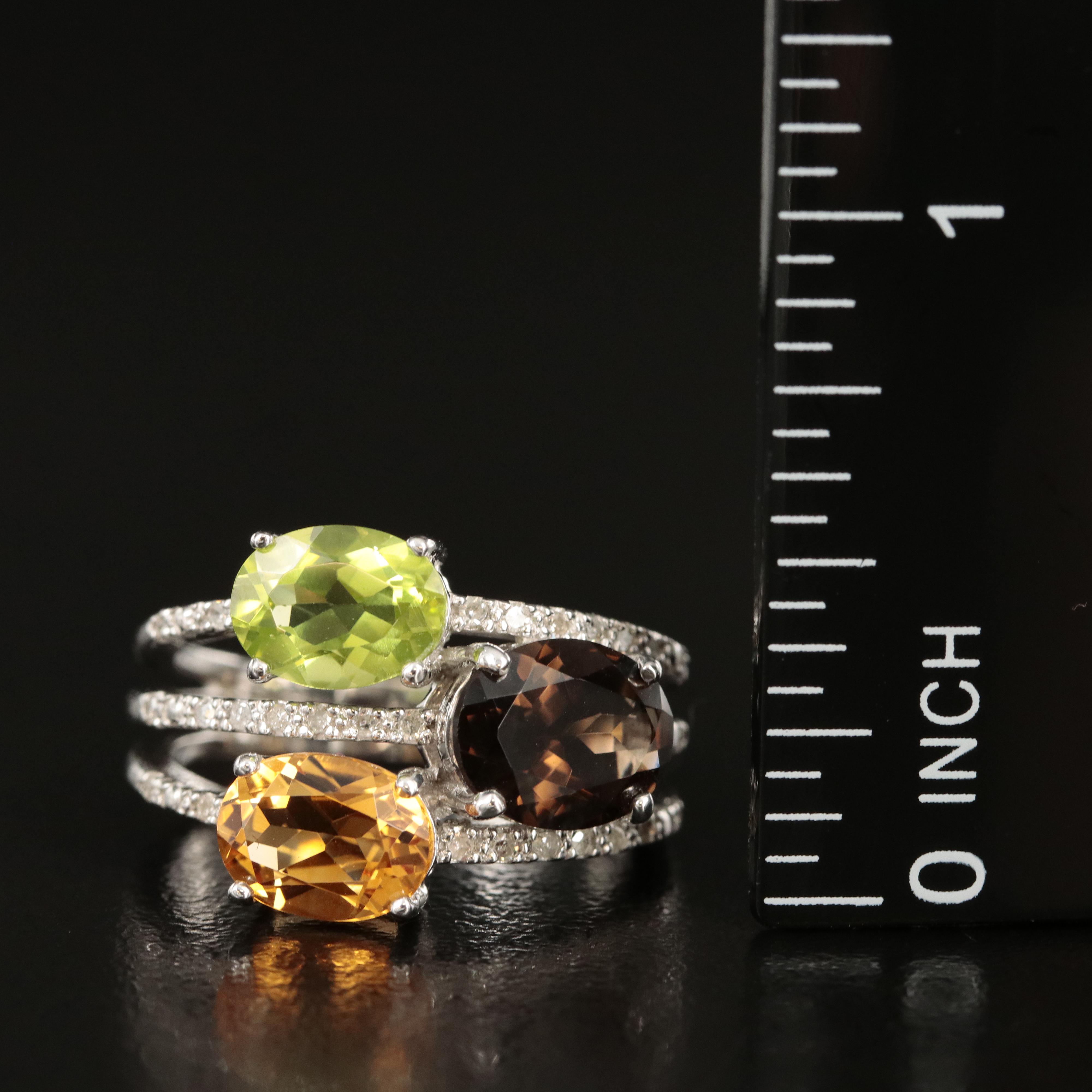 Sterling Ring Including Peridot, Citrine and Diamond