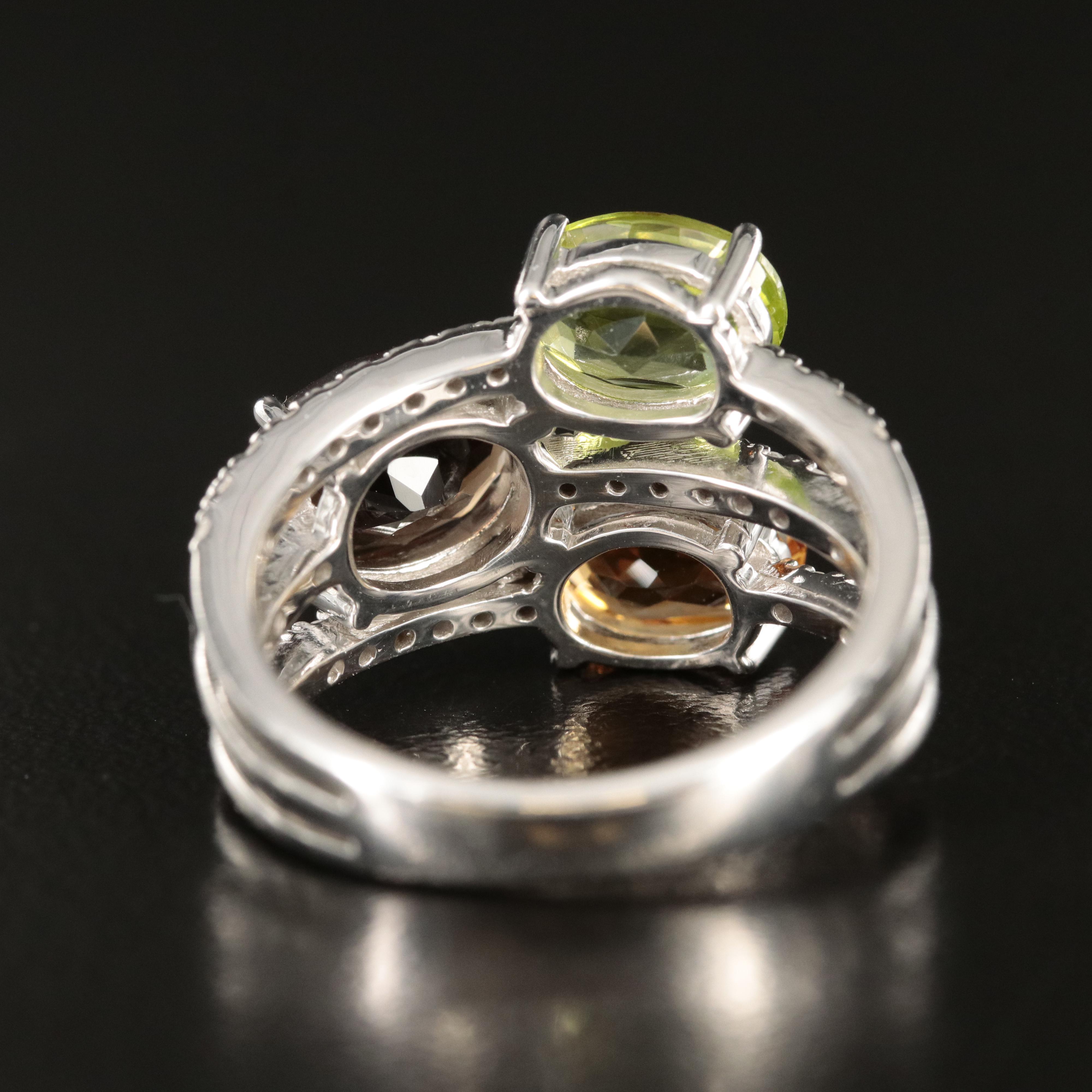 Sterling Ring Including Peridot, Citrine and Diamond