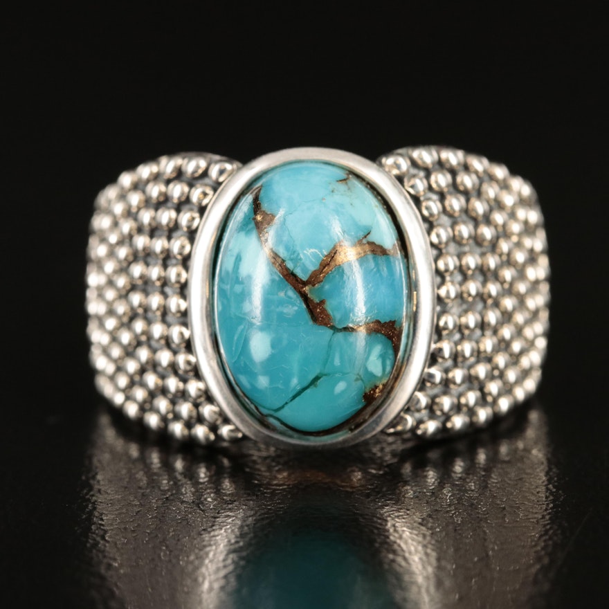 Michael Dawkins Sterling Turquoise Ring with Granulation