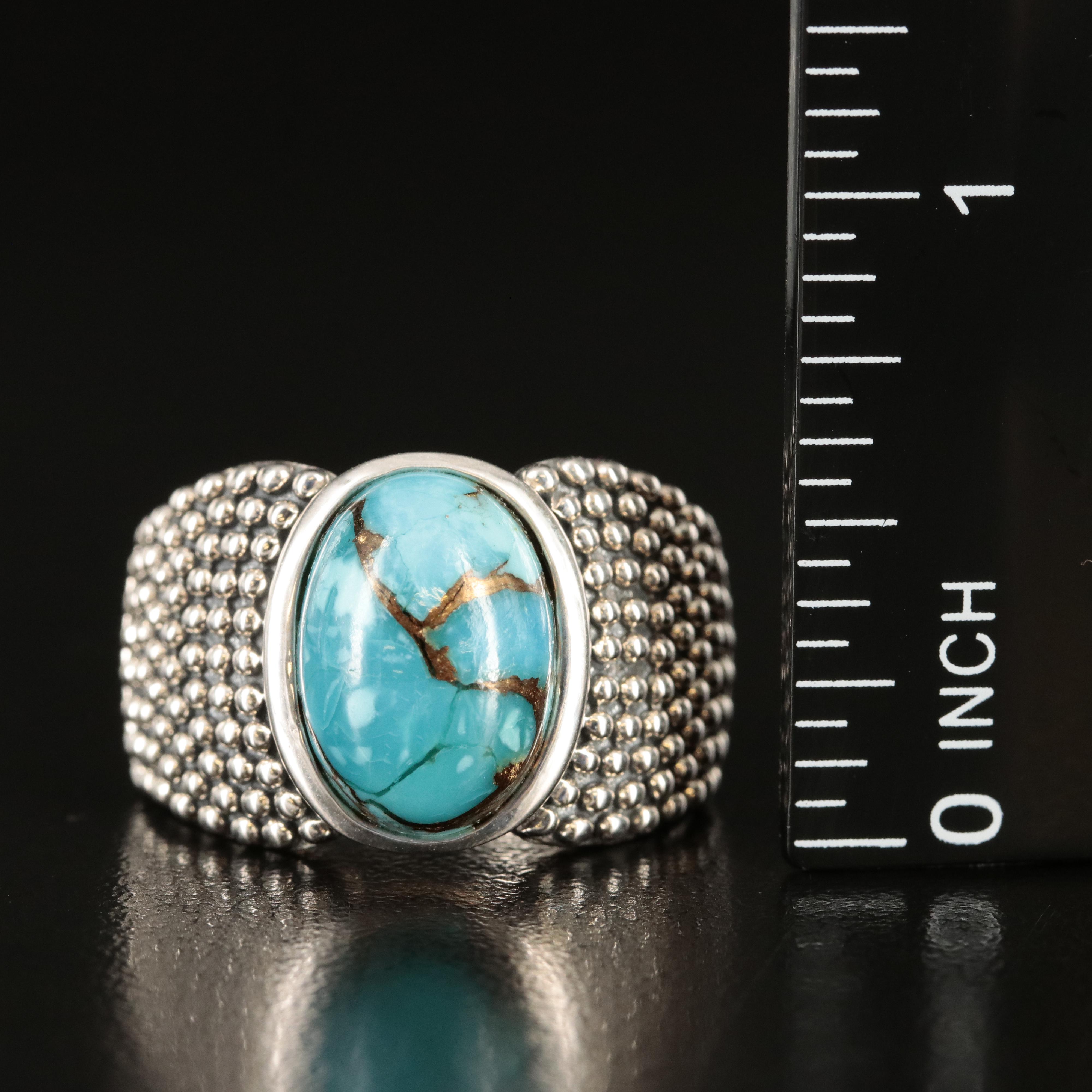 Michael Dawkins Sterling Turquoise Ring with Granulation
