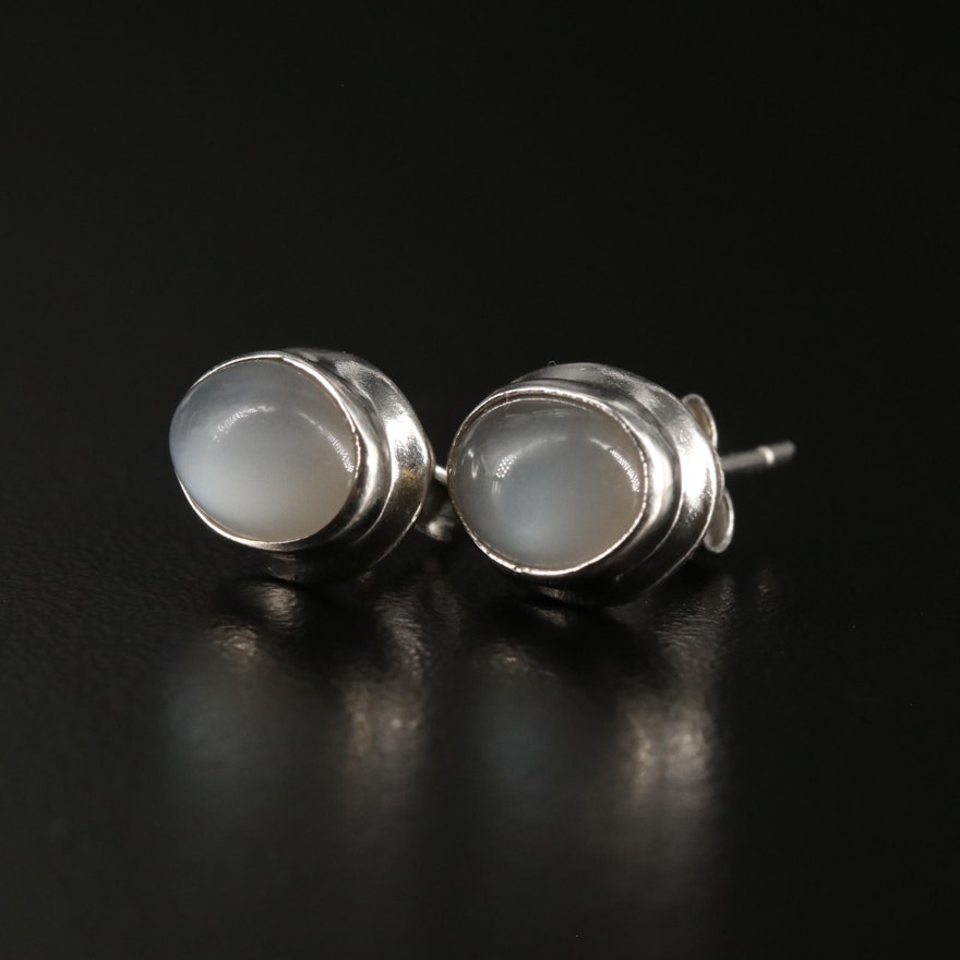 Sterling Silver Moonstone Button Earrings