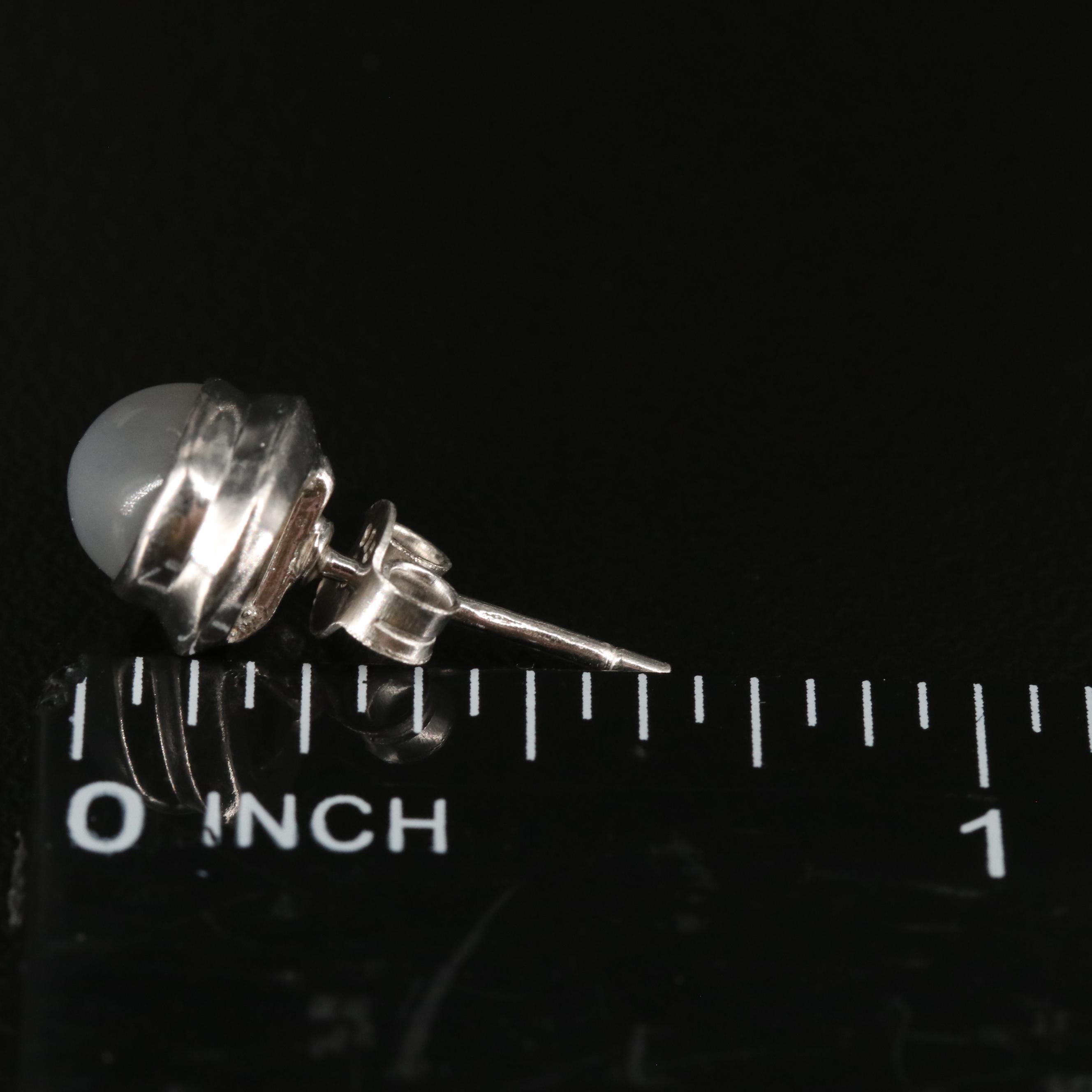 Sterling Silver Moonstone Button Earrings