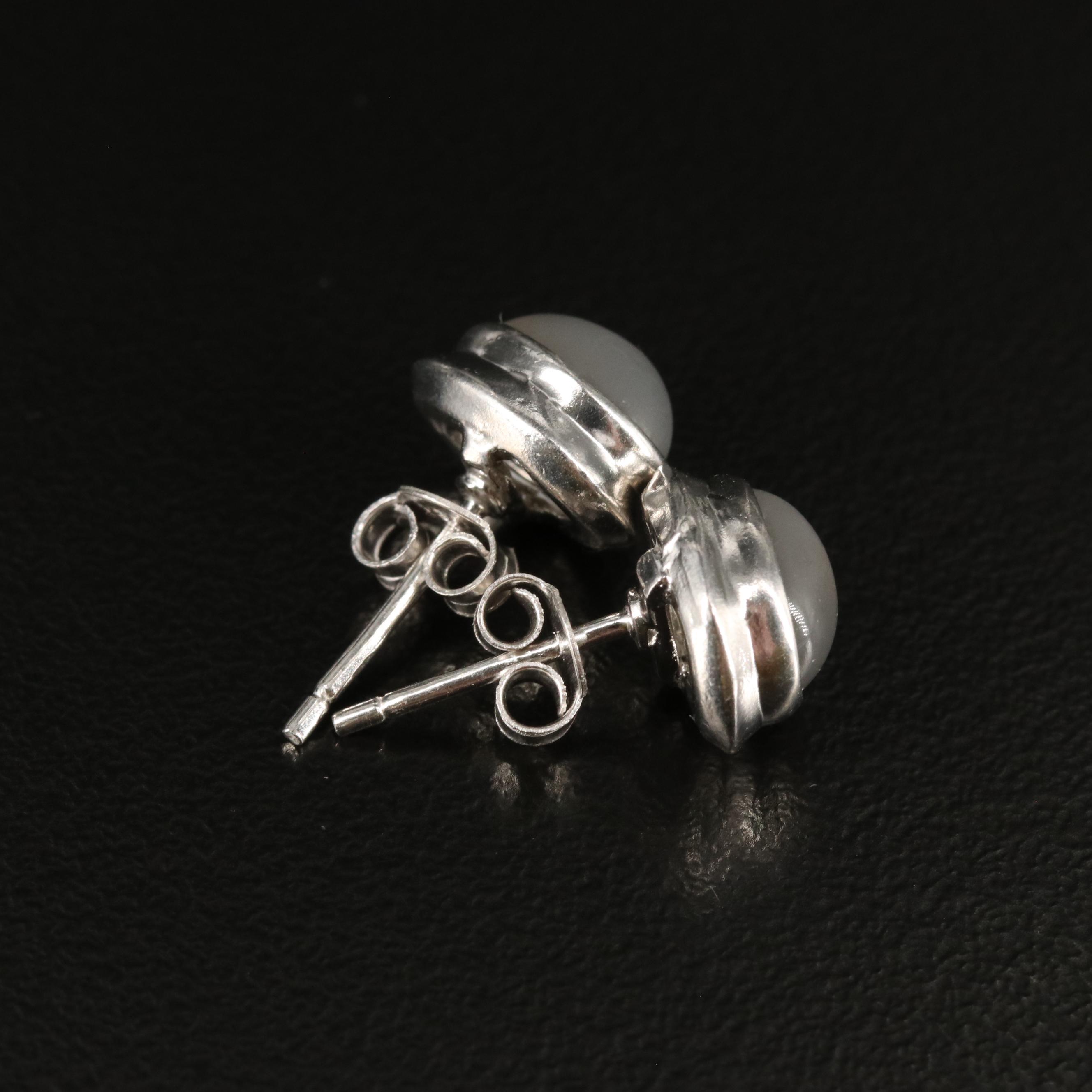 Sterling Silver Moonstone Button Earrings