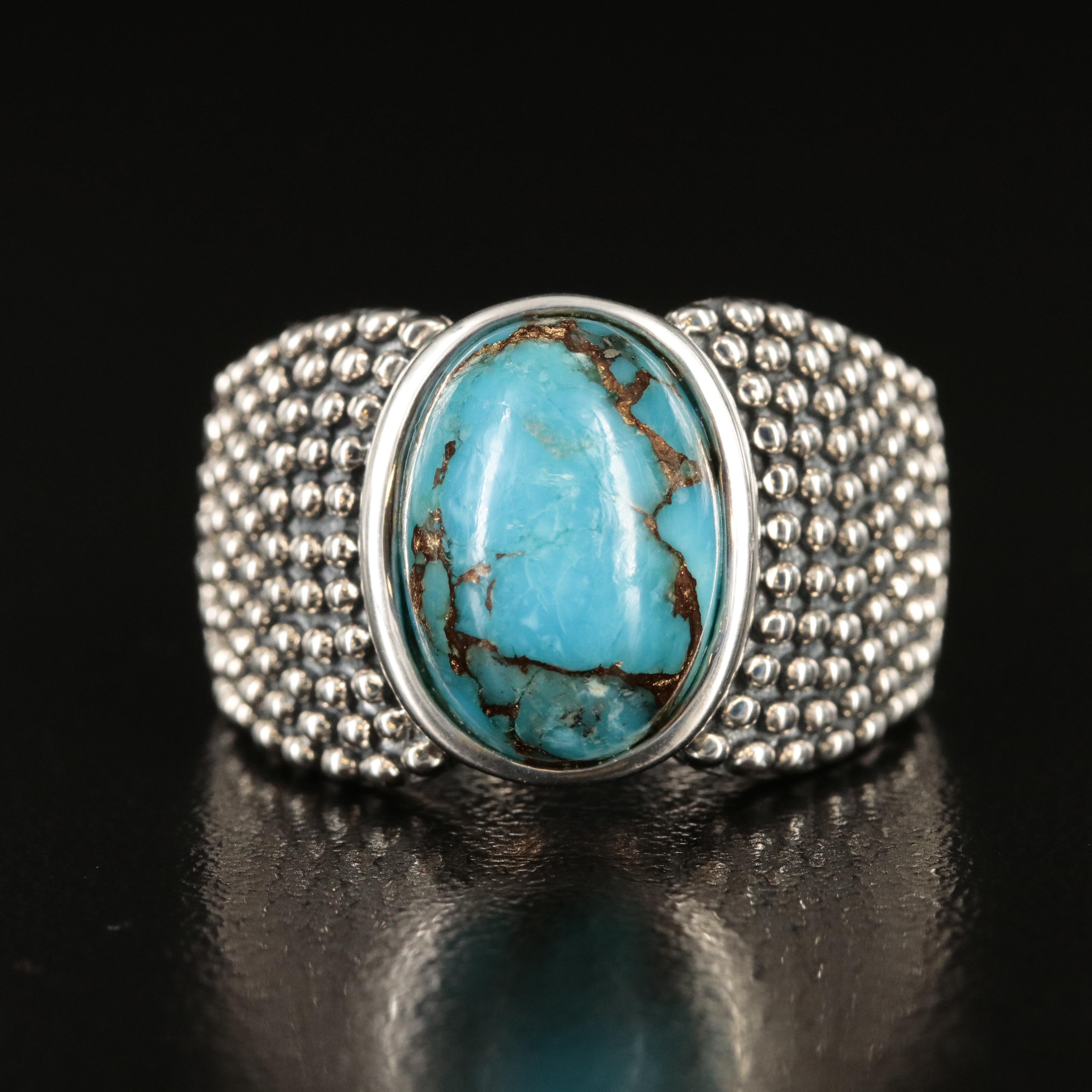 Michael Dawkins Sterling Turquoise Ring with Granulation