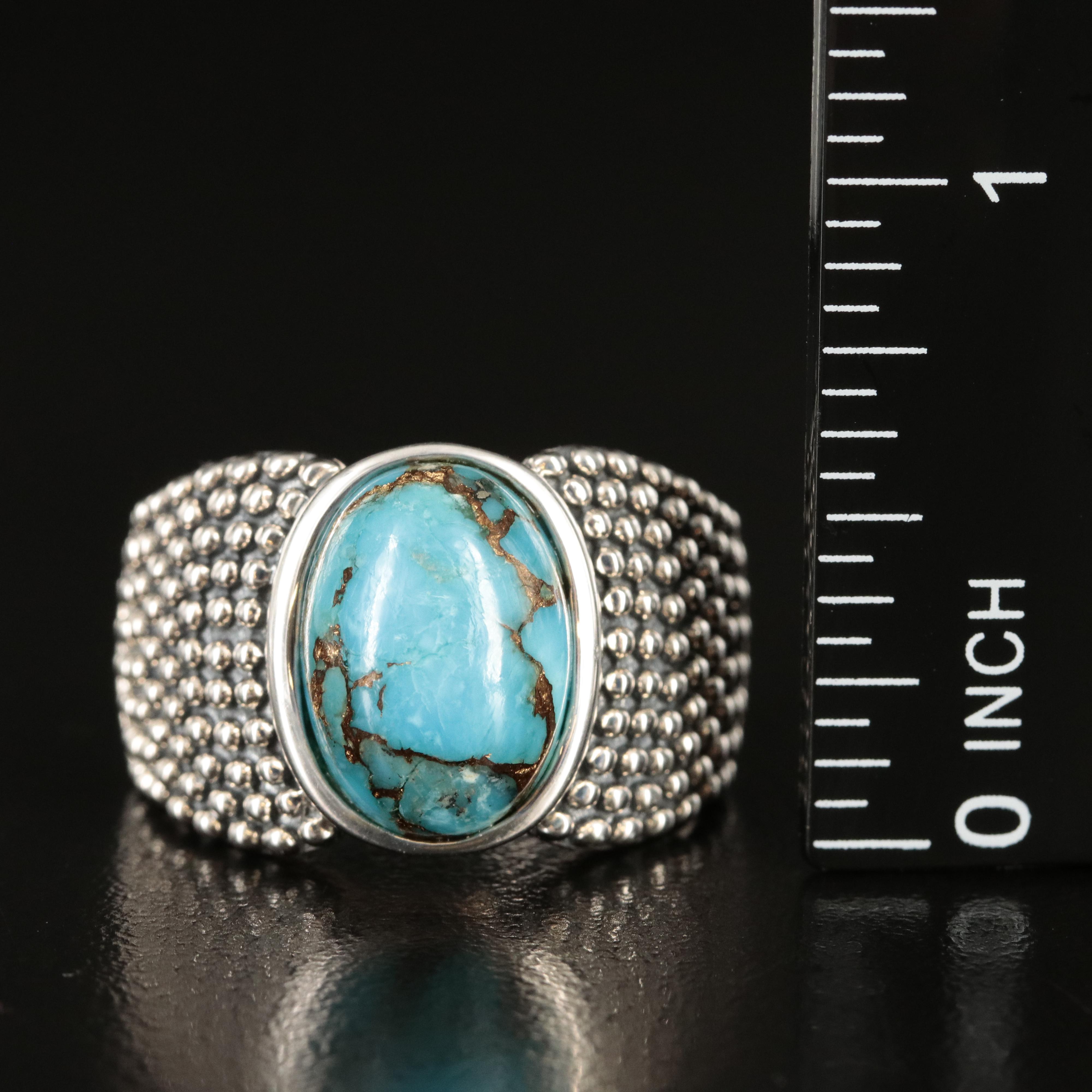 Michael Dawkins Sterling Turquoise Ring with Granulation