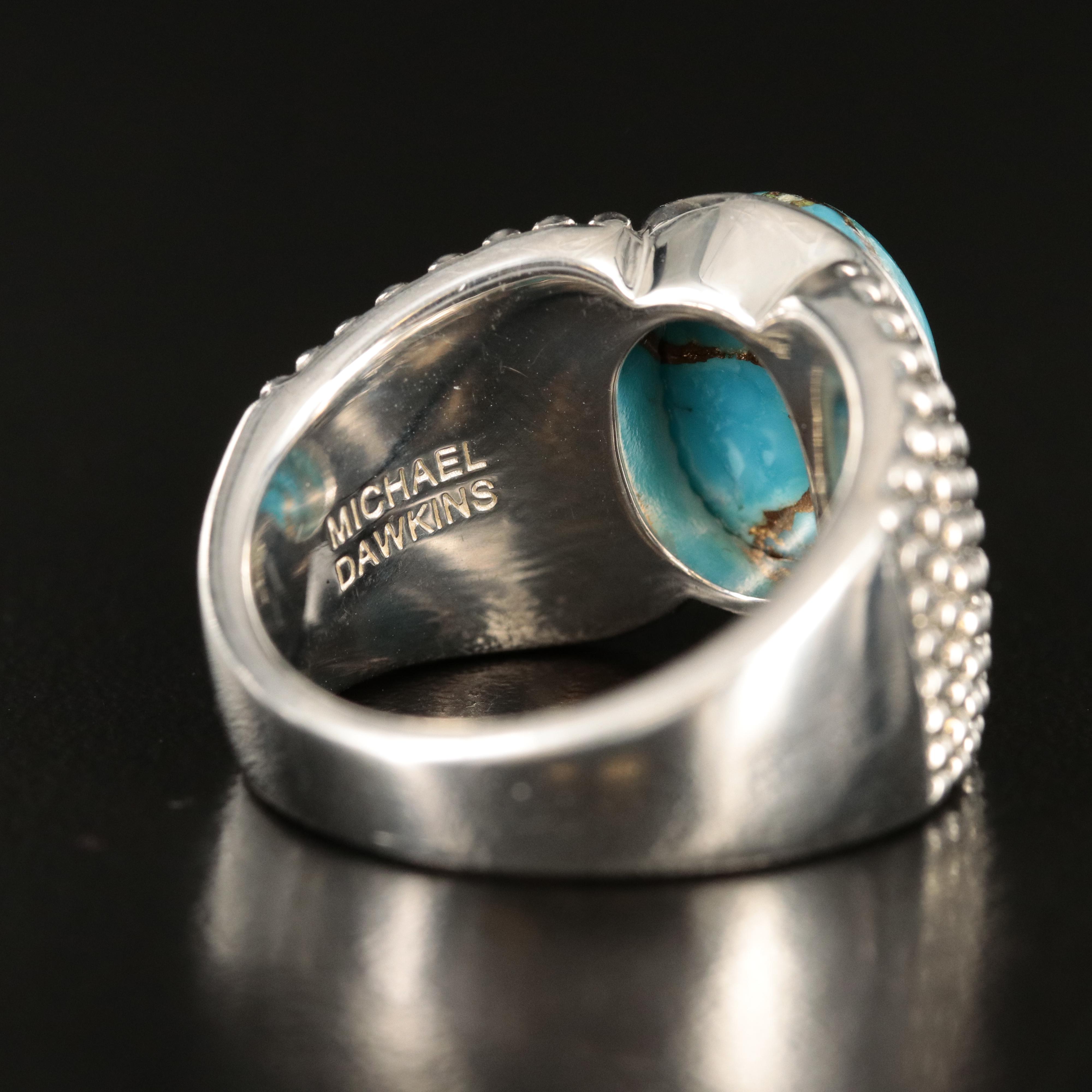 Michael Dawkins Sterling Turquoise Ring with Granulation