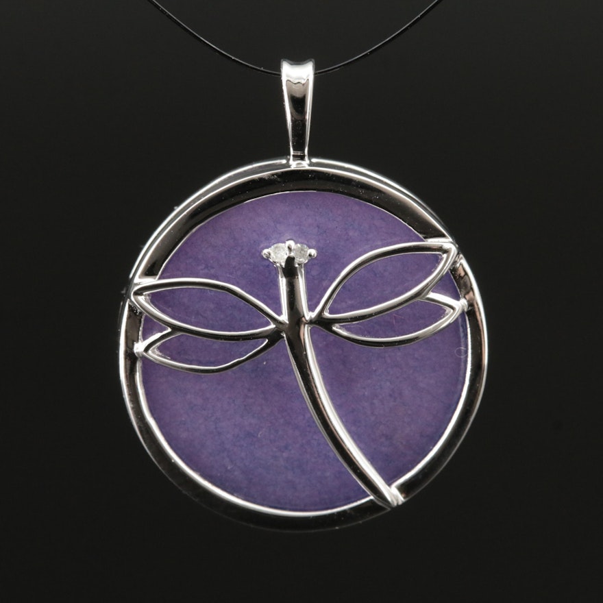 Sterling Quartzite and Diamond Dragonfly Pendant