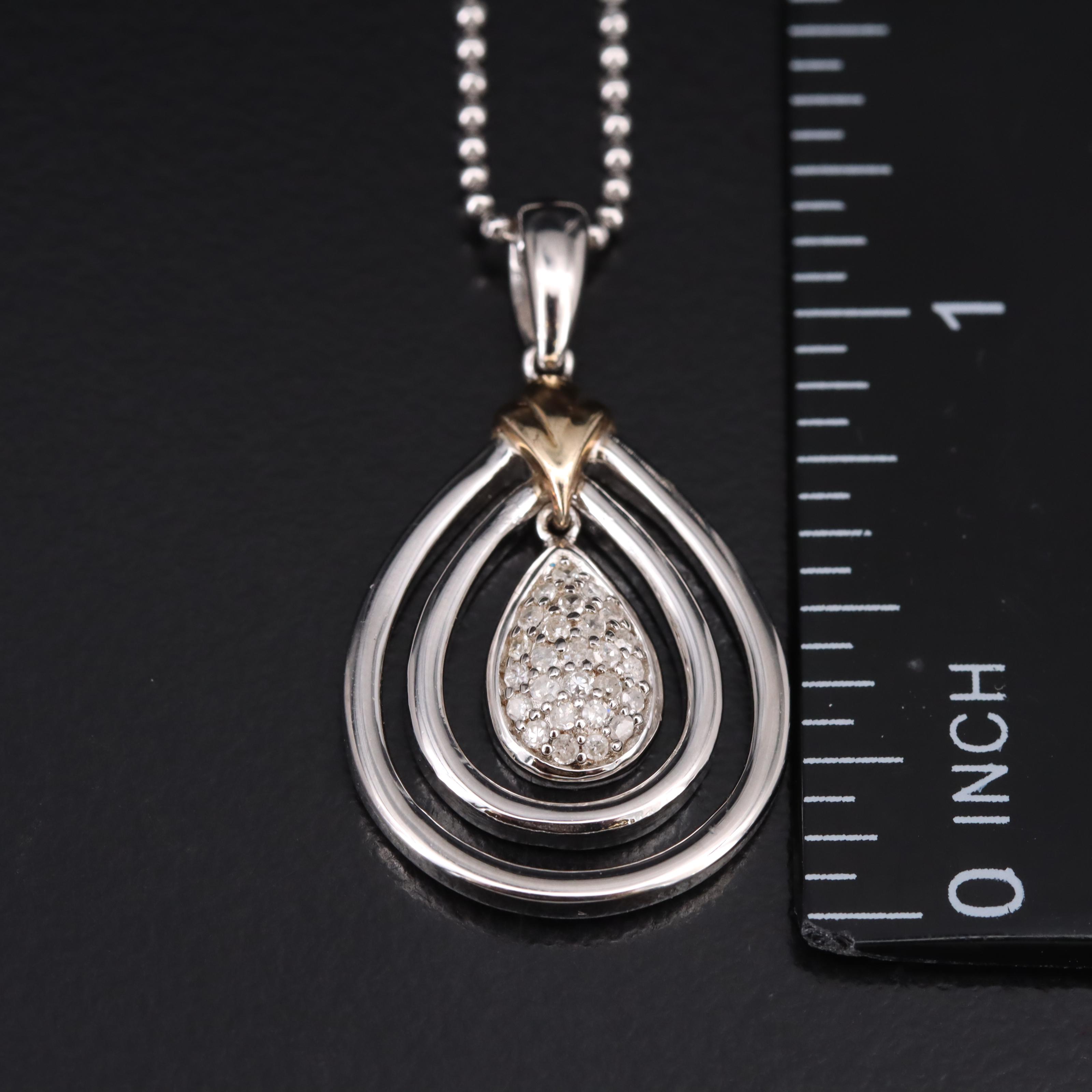 Sterling Diamond Pendant Necklace with 14K Accent