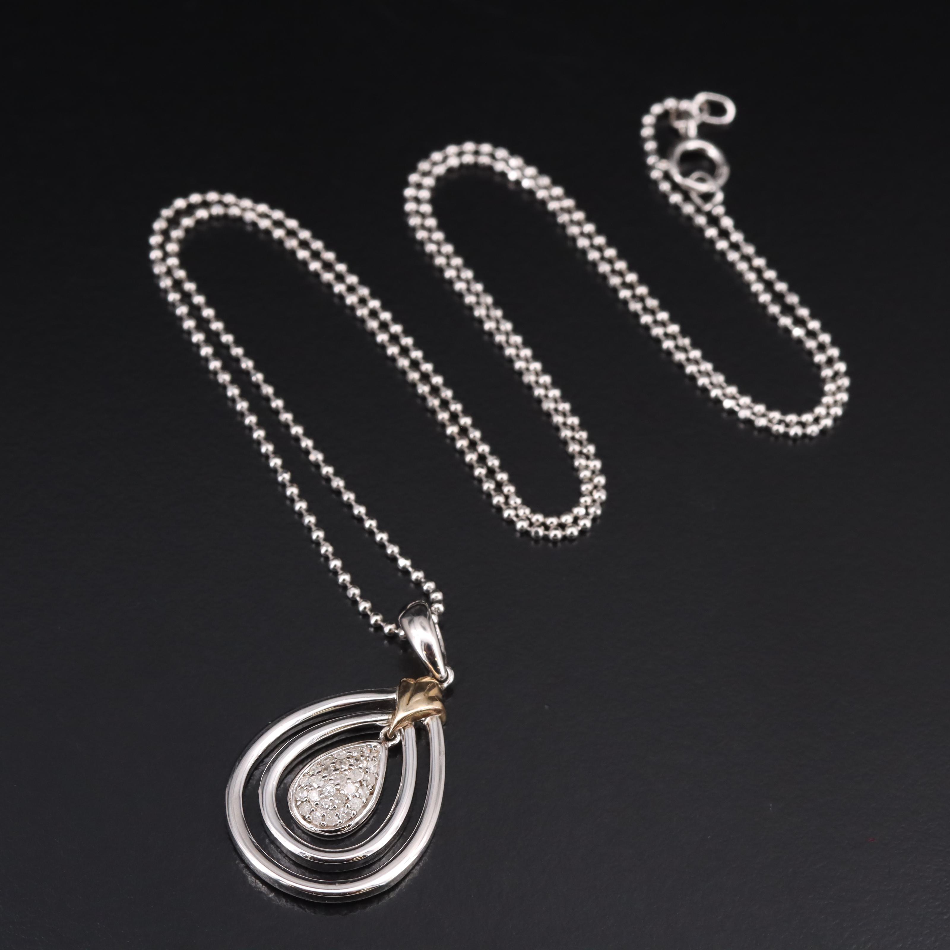 Sterling Diamond Pendant Necklace with 14K Accent