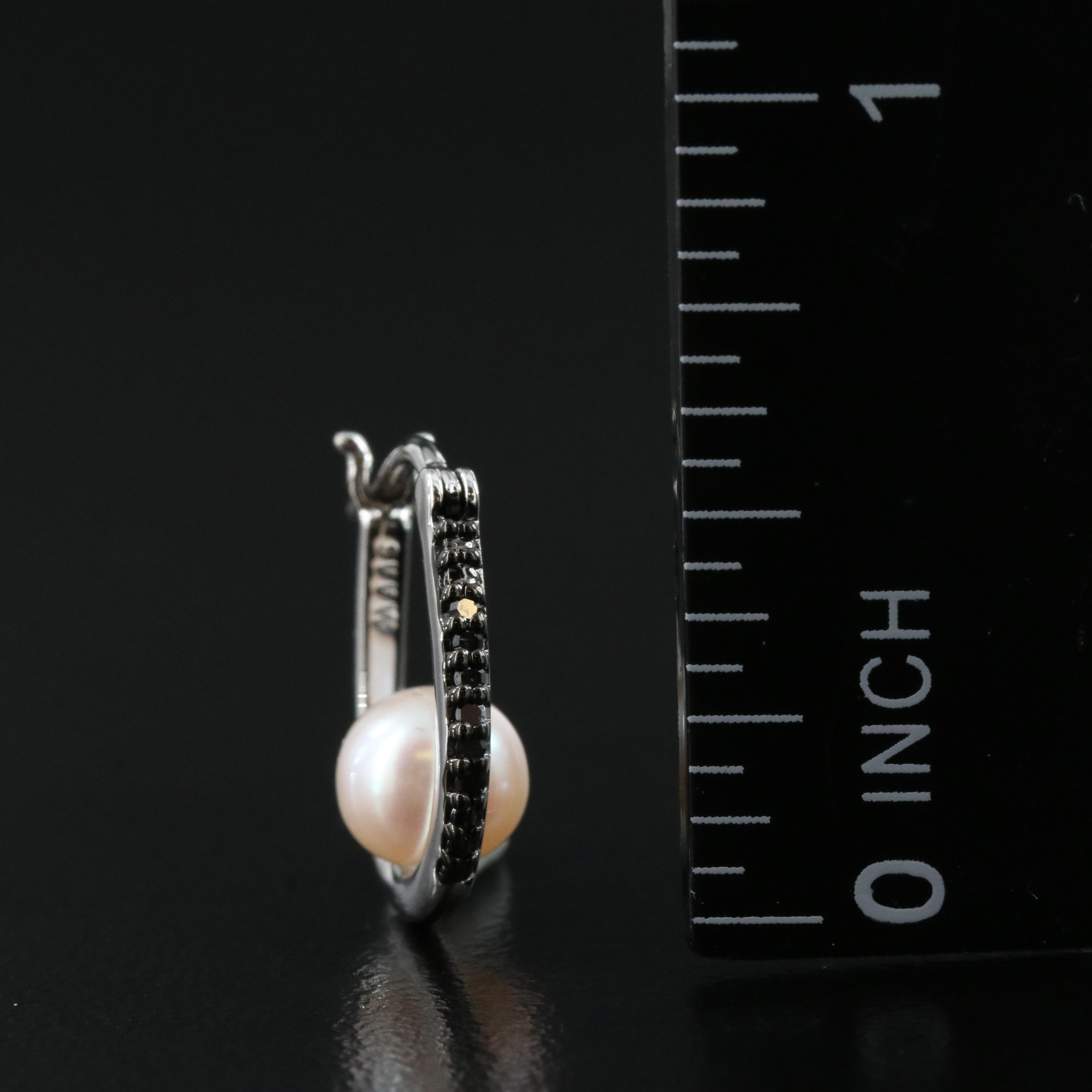 Sterling Pearl and Diamond Hoop Earrings
