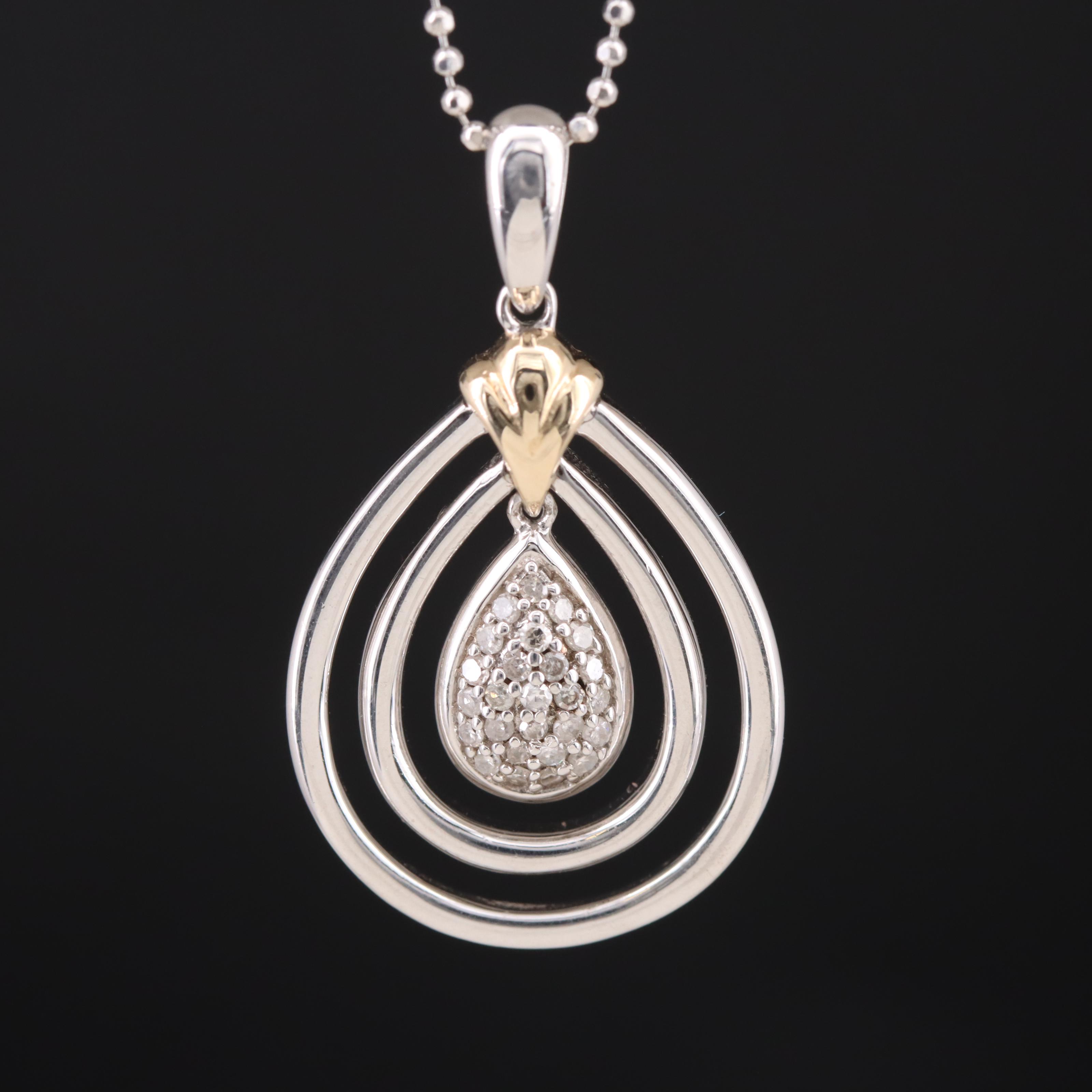 Sterling Diamond Teardrop Pendant Necklace 14K Accent