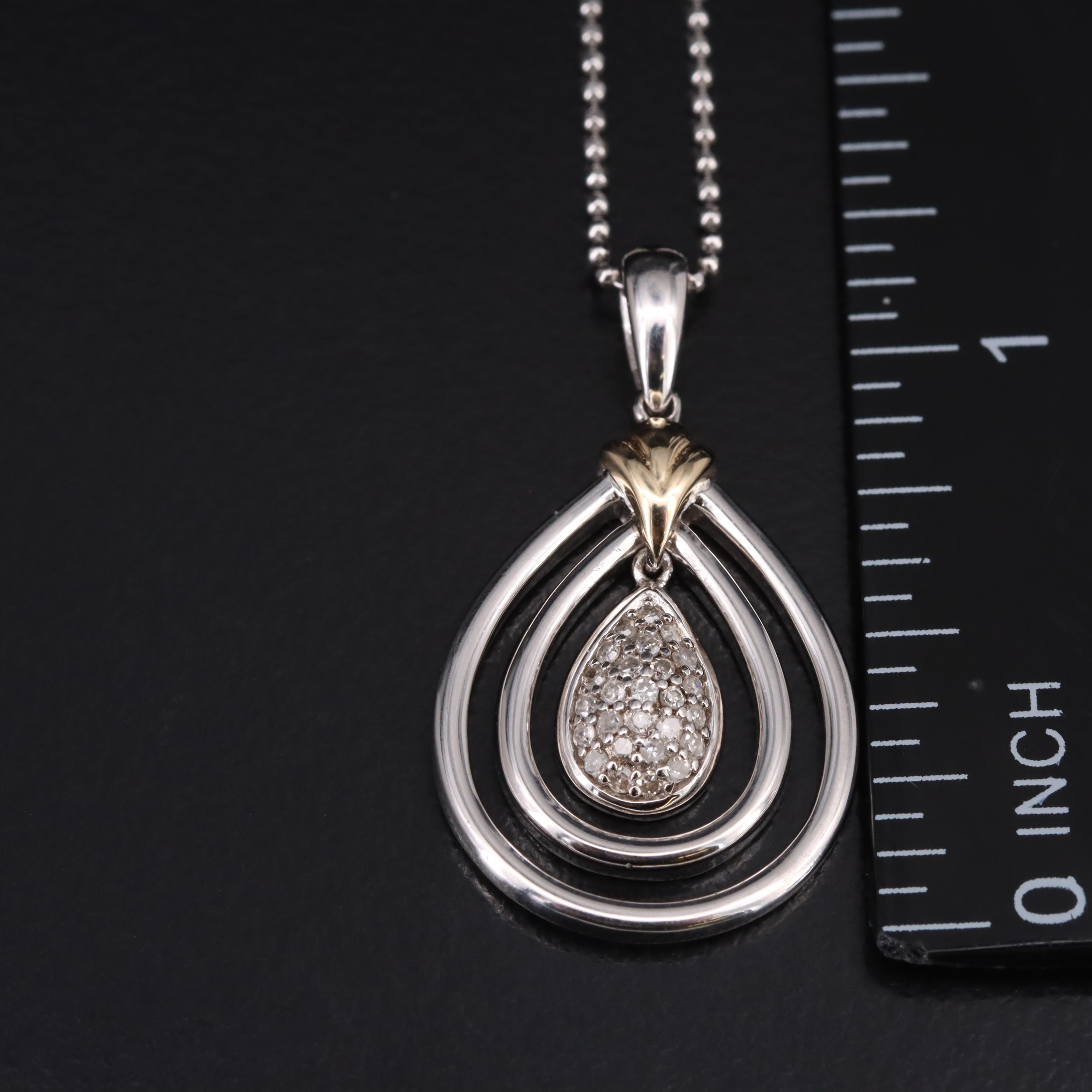 Sterling Diamond Teardrop Pendant Necklace 14K Accent