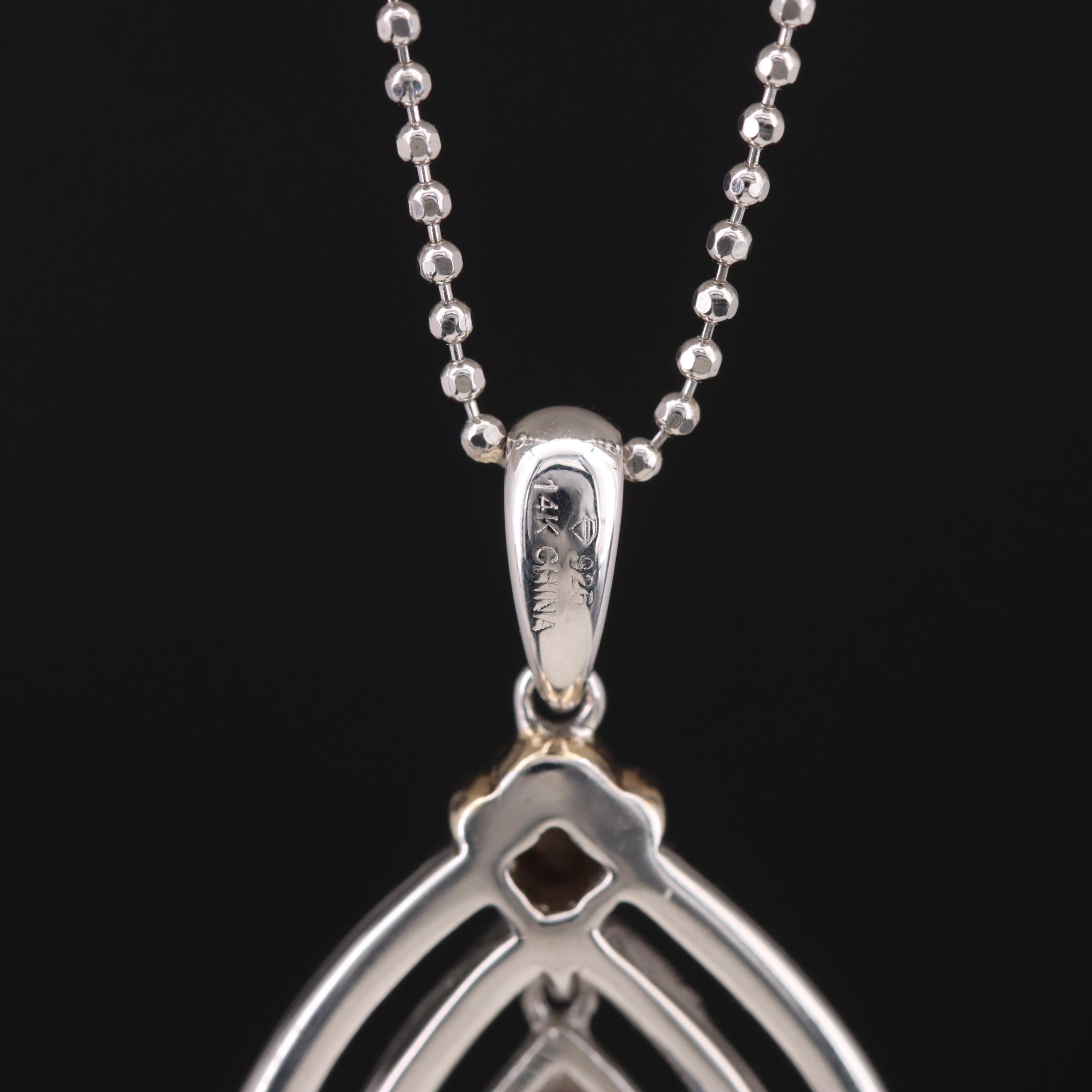Sterling Diamond Teardrop Pendant Necklace 14K Accent