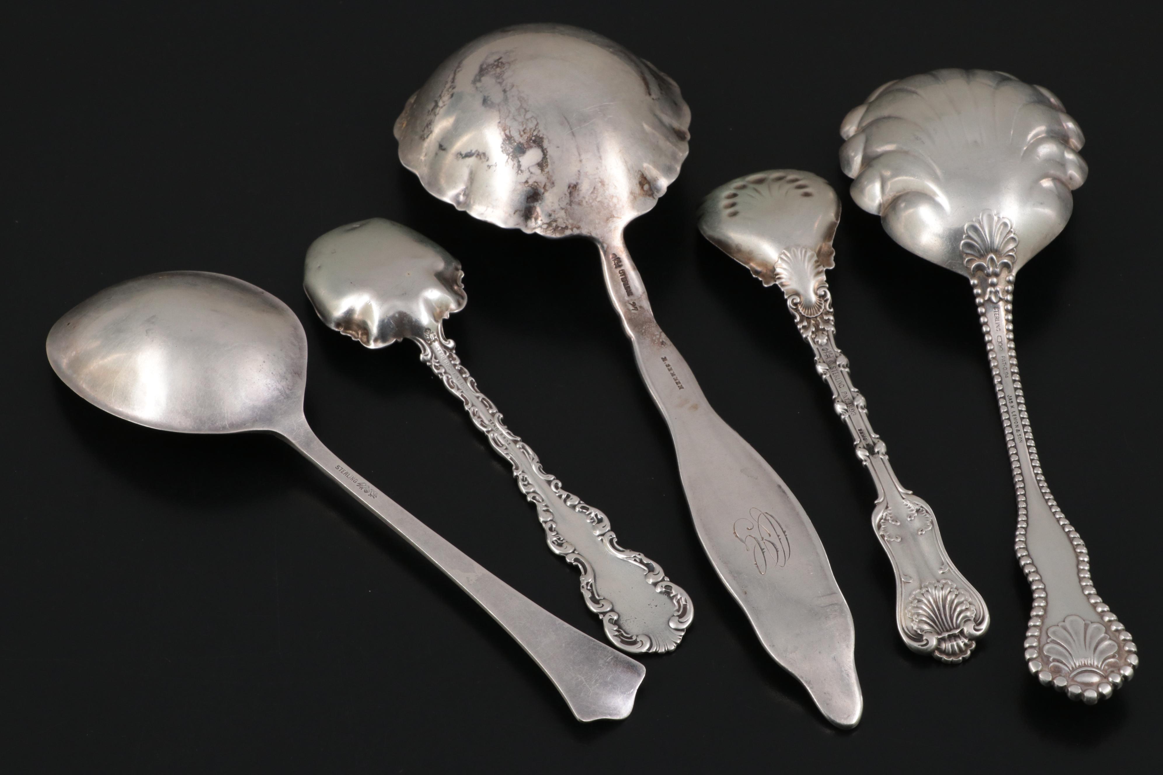 Whiting Manufacturing Bon Bon Spoon and Other Sterling Silver Serving Spoons