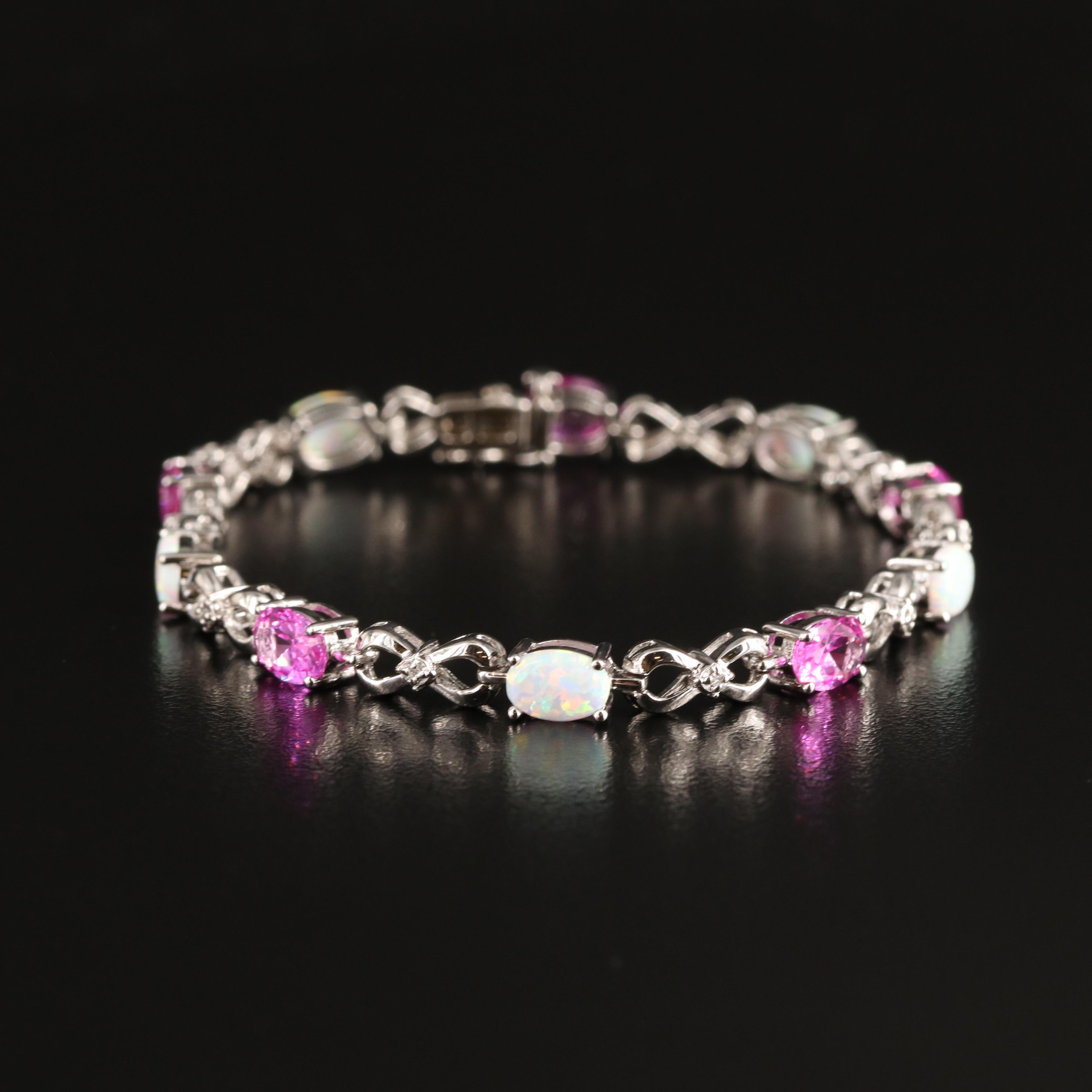 Sterling Opal, Sapphire and Diamond Infinity Link Bracelet