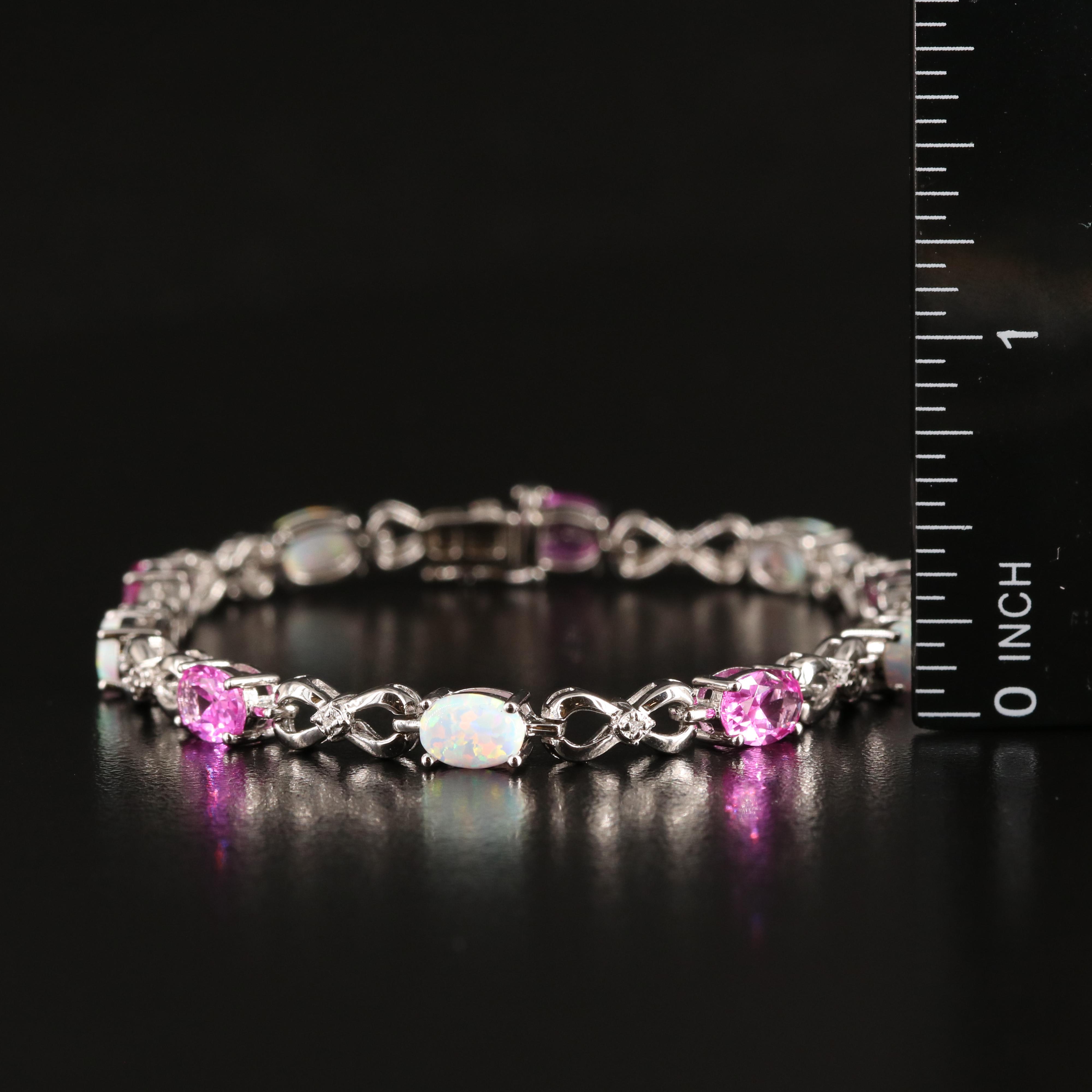 Sterling Opal, Sapphire and Diamond Infinity Link Bracelet