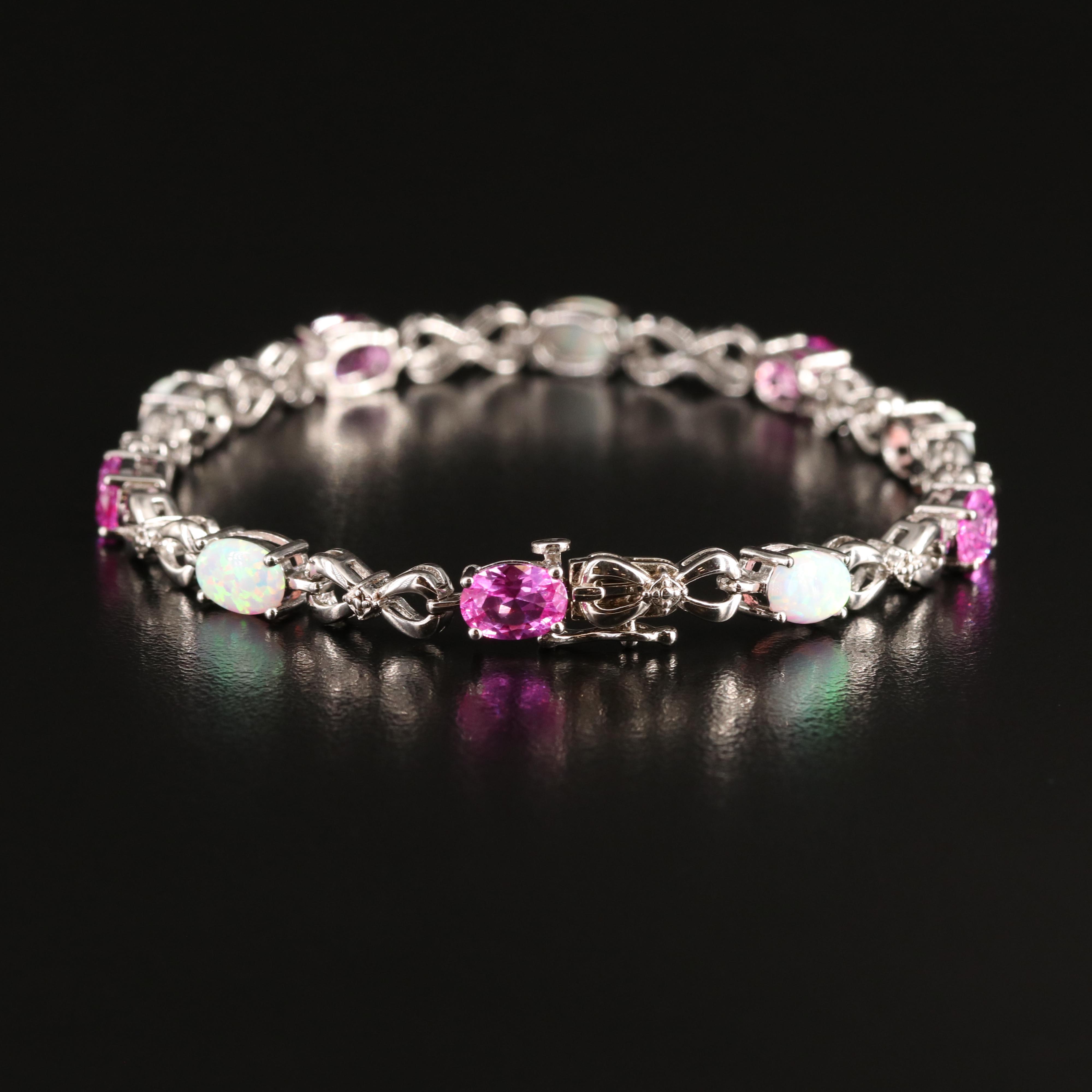 Sterling Opal, Sapphire and Diamond Infinity Link Bracelet