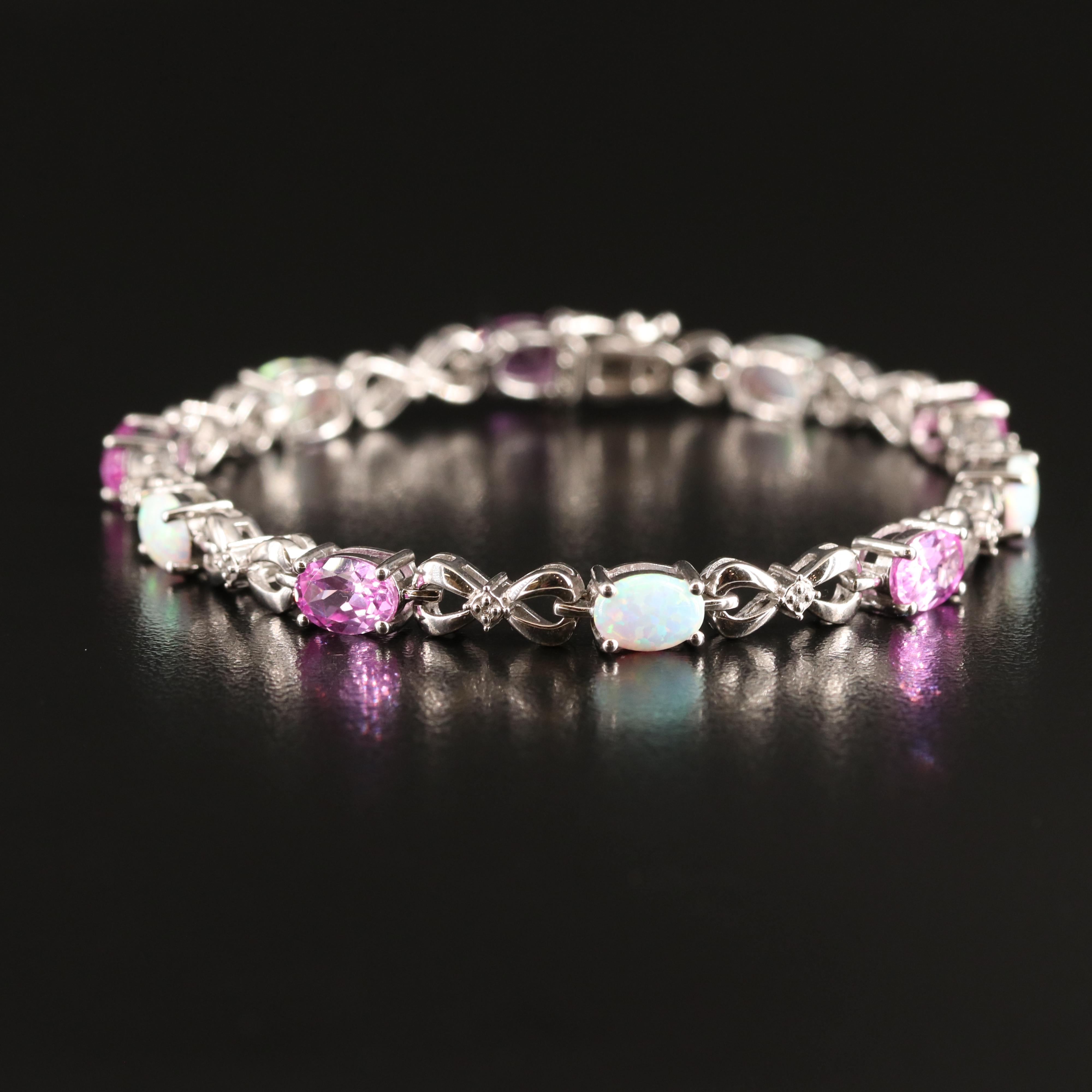 Sterling Opal, Sapphire and Diamond Infinity Link Bracelet