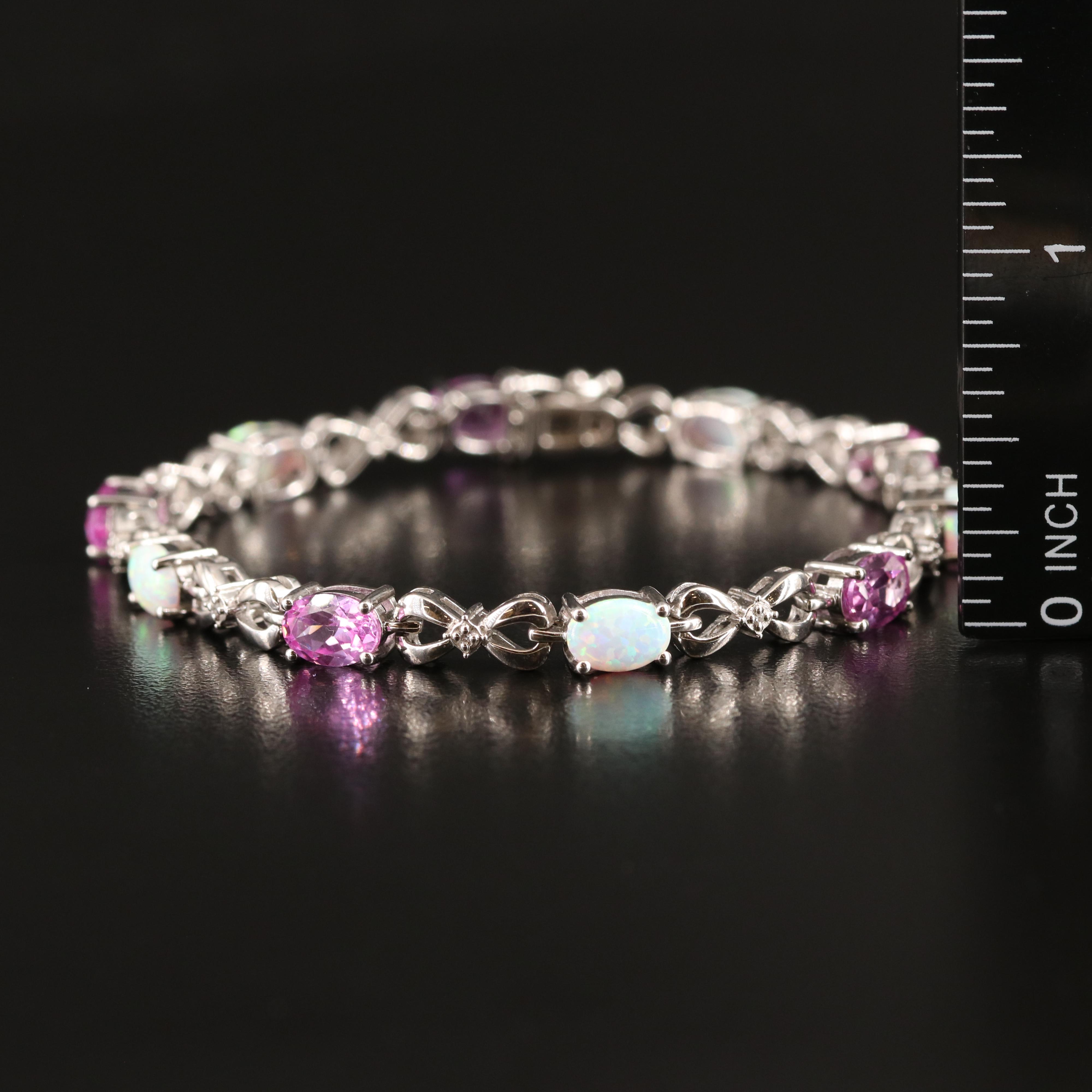 Sterling Opal, Sapphire and Diamond Infinity Link Bracelet