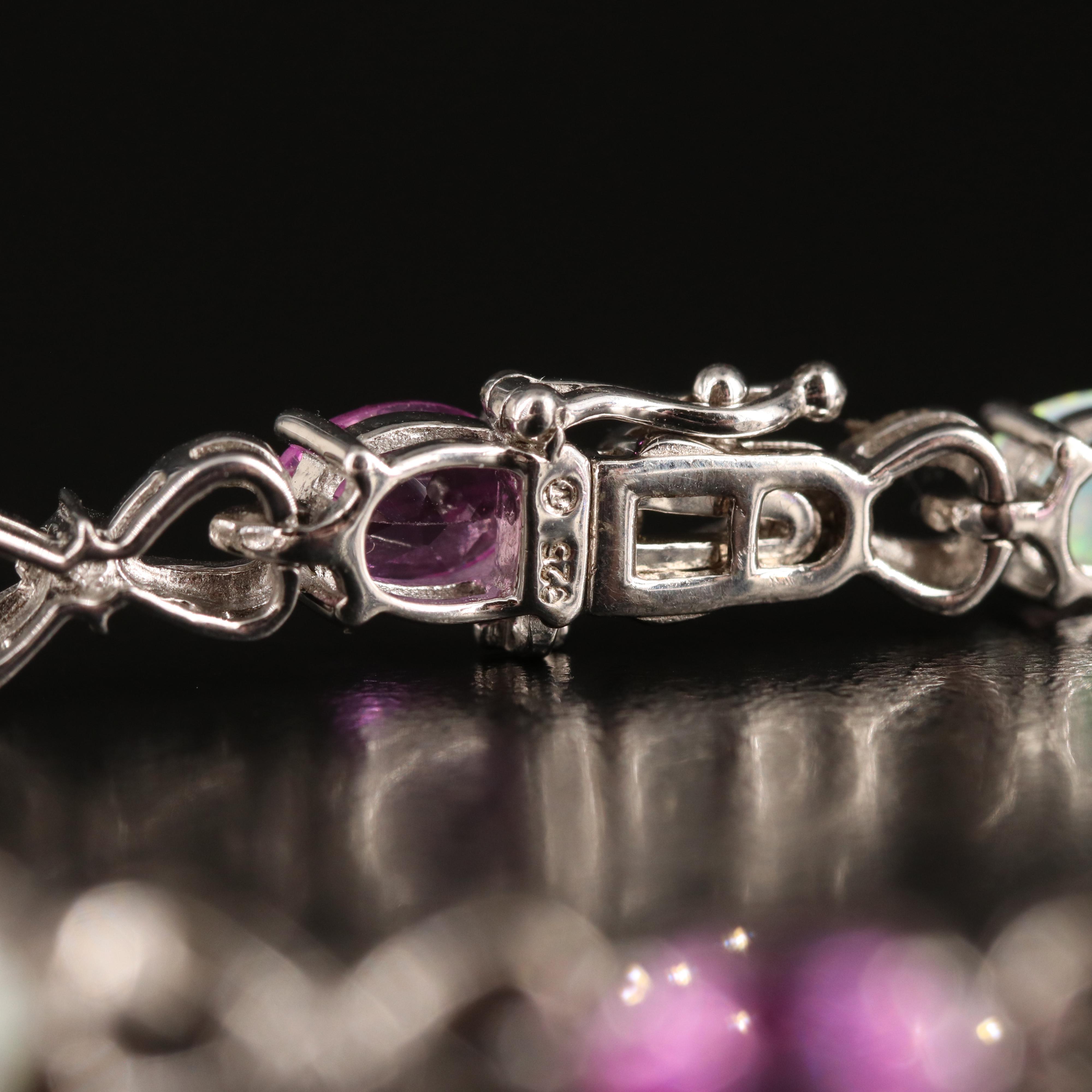 Sterling Opal, Sapphire and Diamond Infinity Link Bracelet