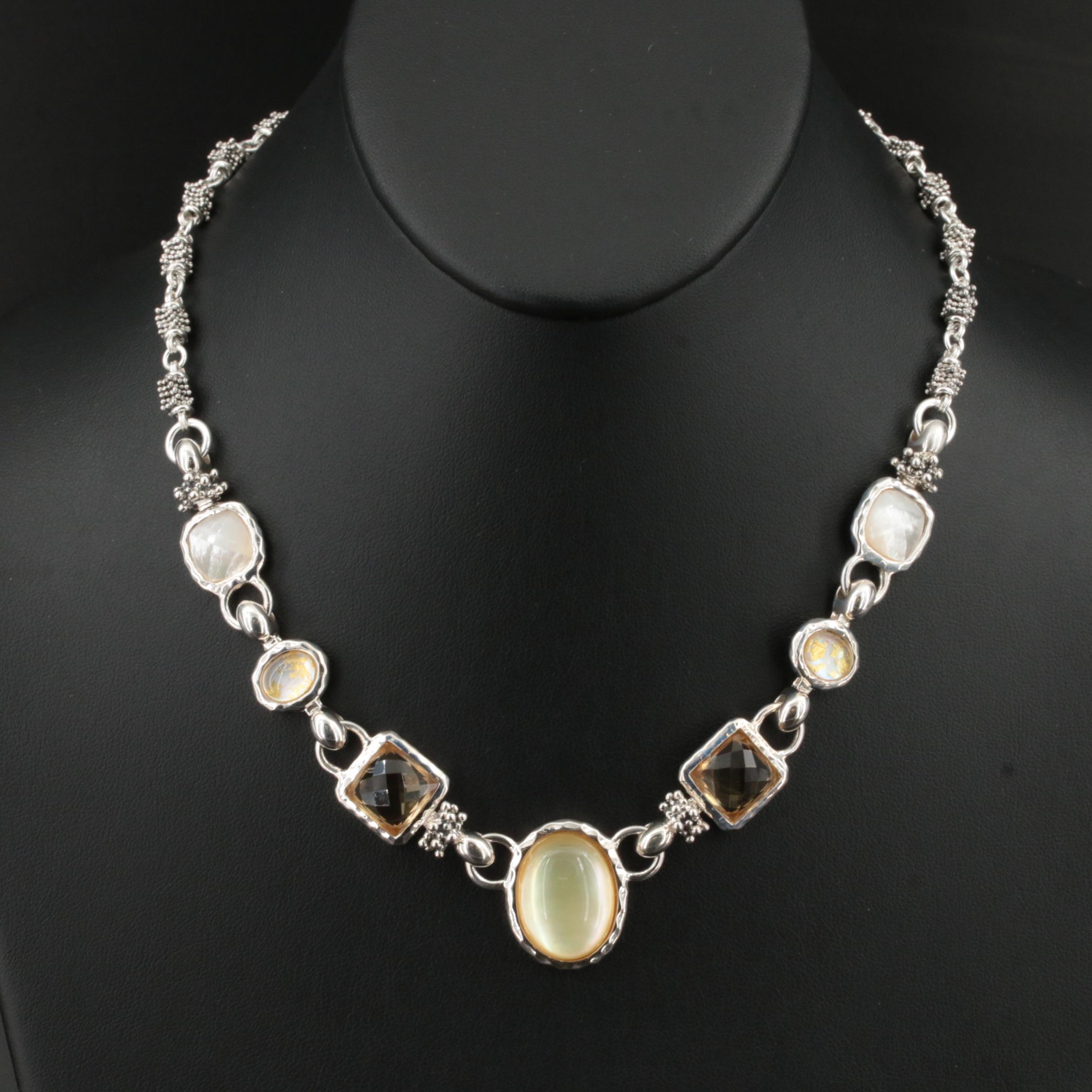 Michael Dawkins Sterling Mother-of-Pearl, Citrine and Quartz Necklace