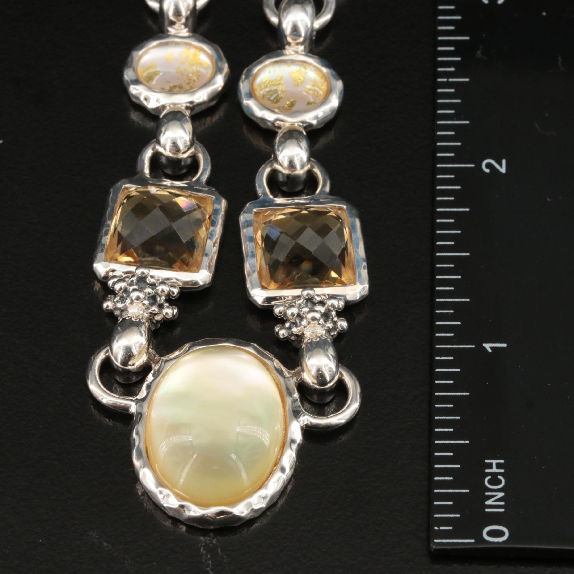 Michael Dawkins Sterling Mother-of-Pearl, Citrine and Quartz Necklace
