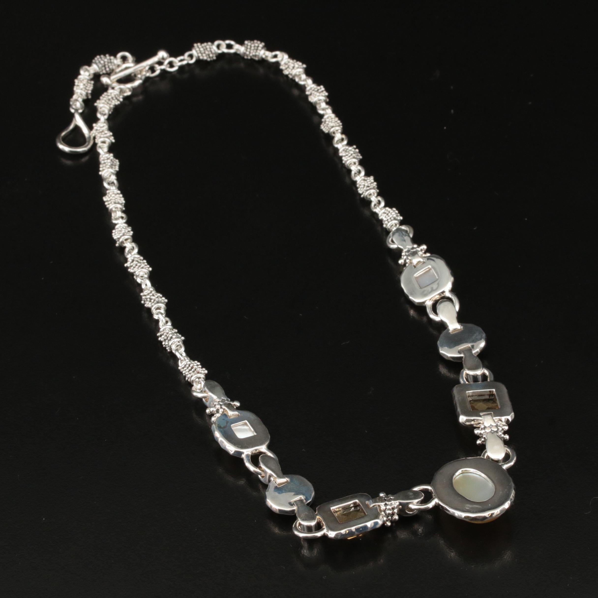 Michael Dawkins Sterling Mother-of-Pearl, Citrine and Quartz Necklace