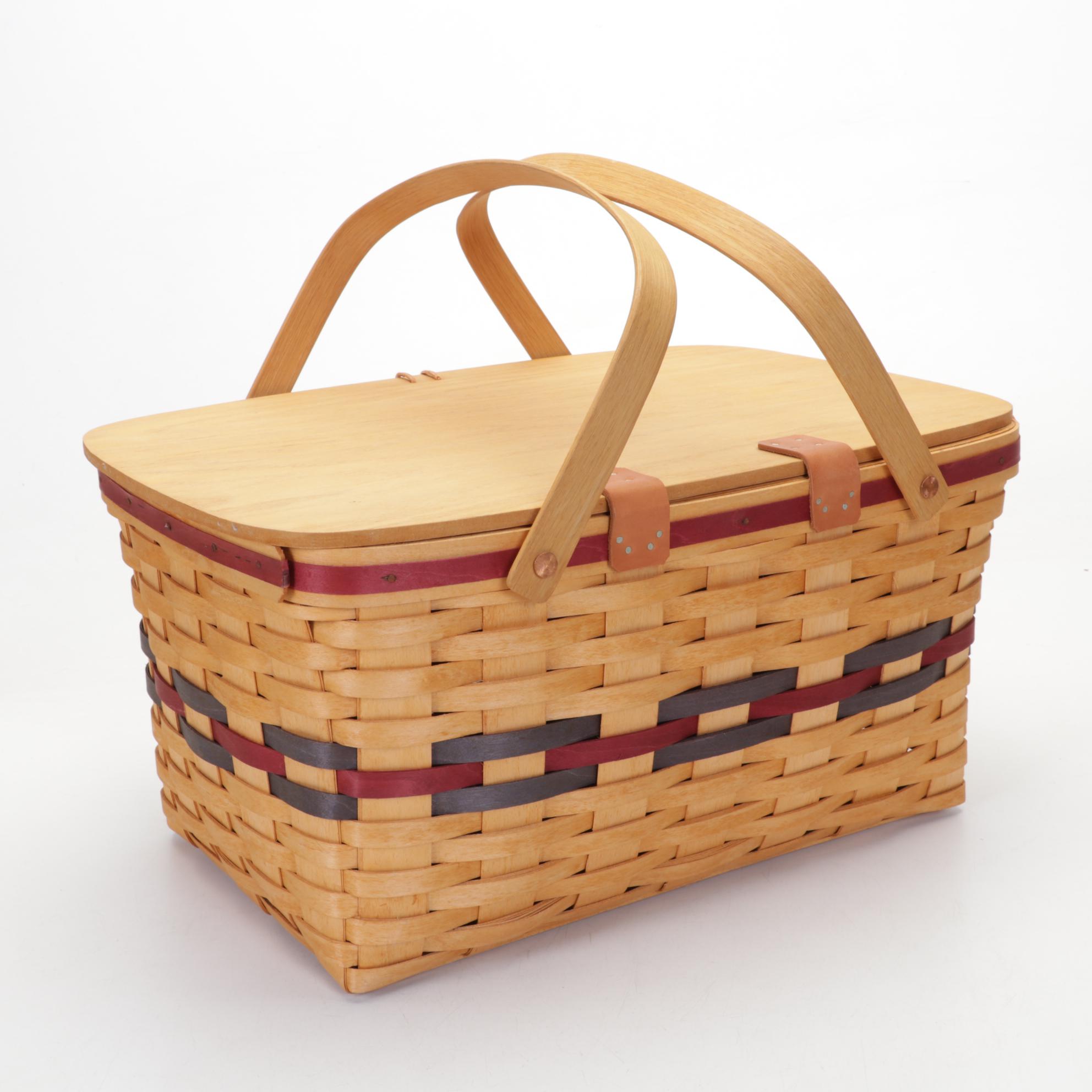 Royce Craft Woven Basket, Stoneware Crocks, and Baldwin Brass Candlesticks