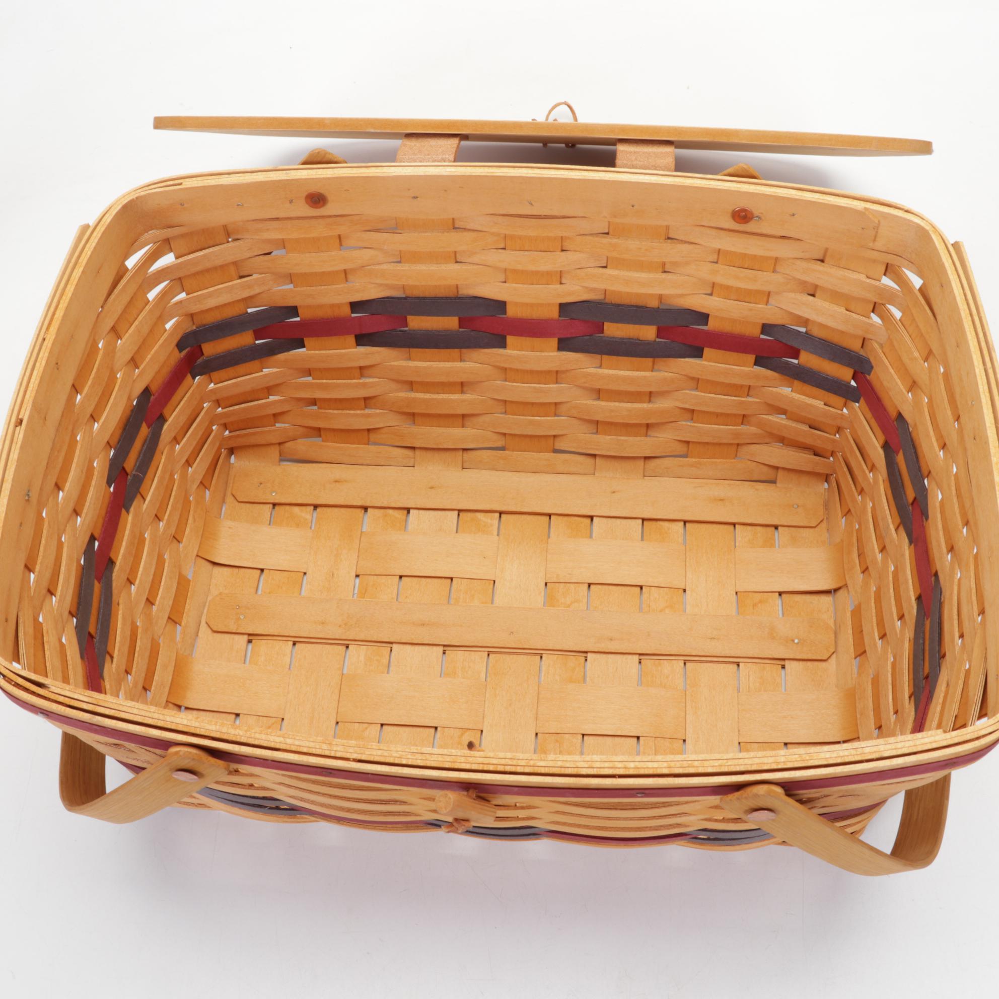 Royce Craft Woven Basket, Stoneware Crocks, and Baldwin Brass Candlesticks