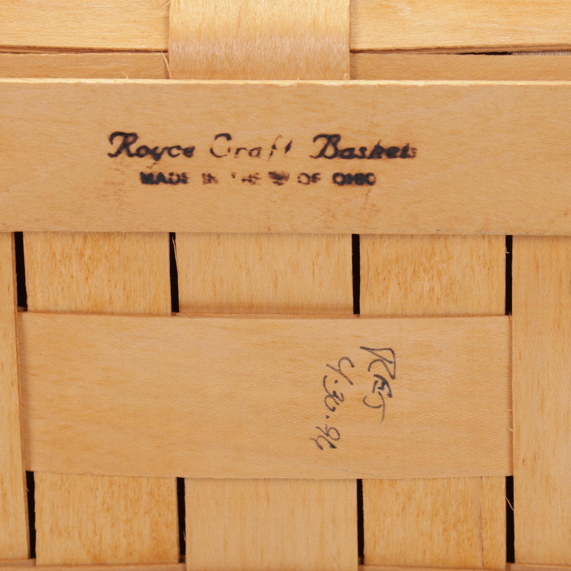 Royce Craft Woven Basket, Stoneware Crocks, and Baldwin Brass Candlesticks