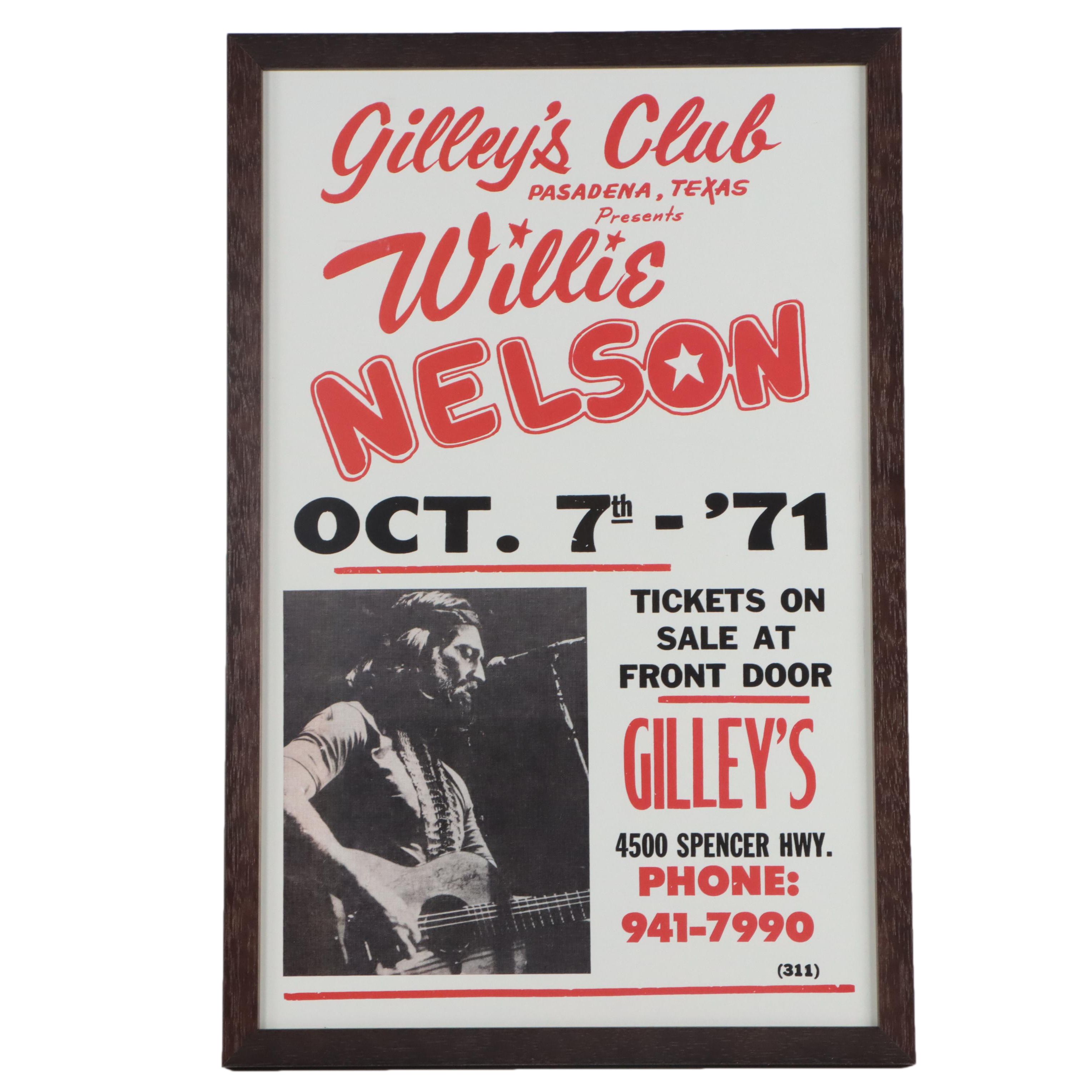 Willie Nelson at Gilley's Club 1971 Concert Poster