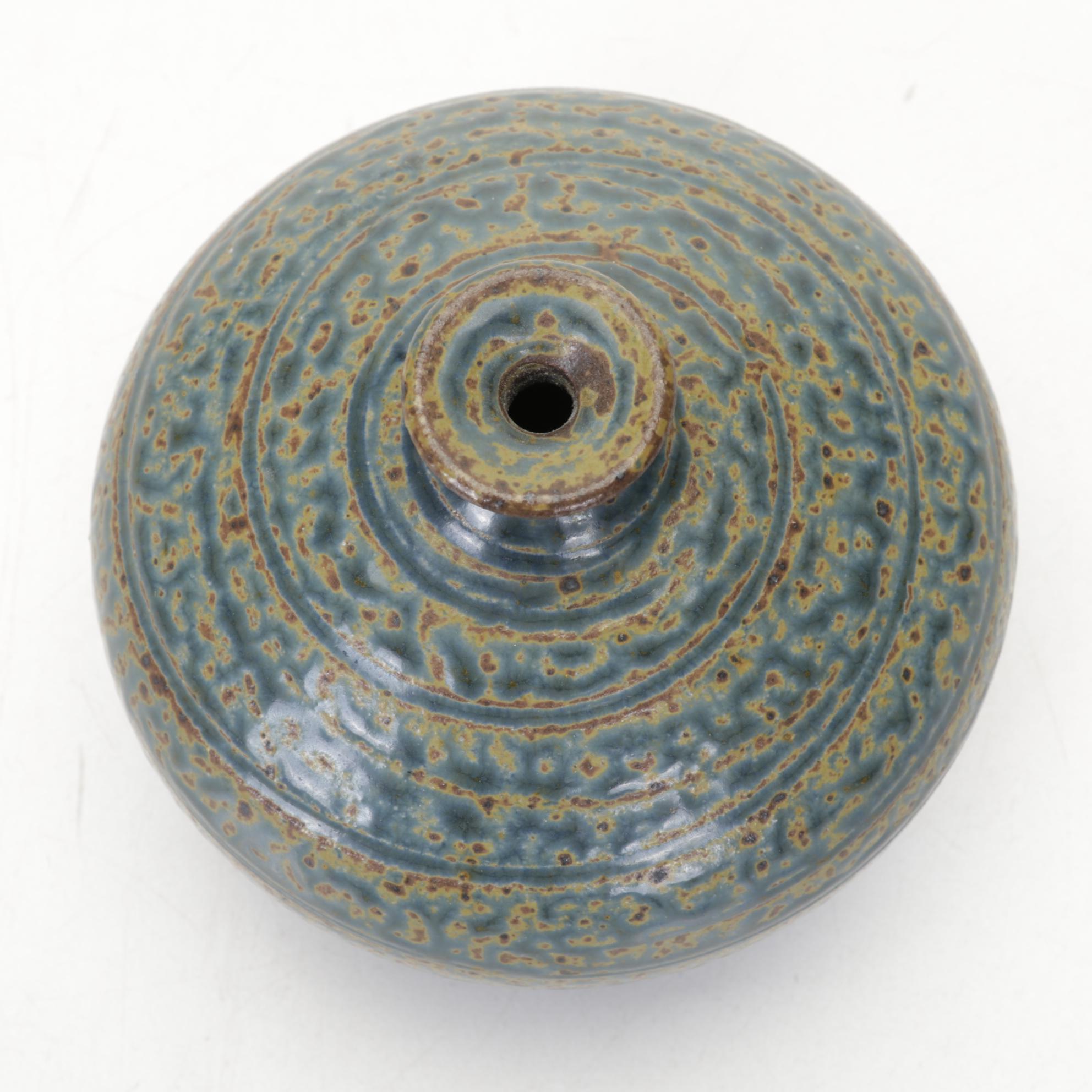 Royce Craft Woven Basket, Stoneware Crocks, and Baldwin Brass Candlesticks