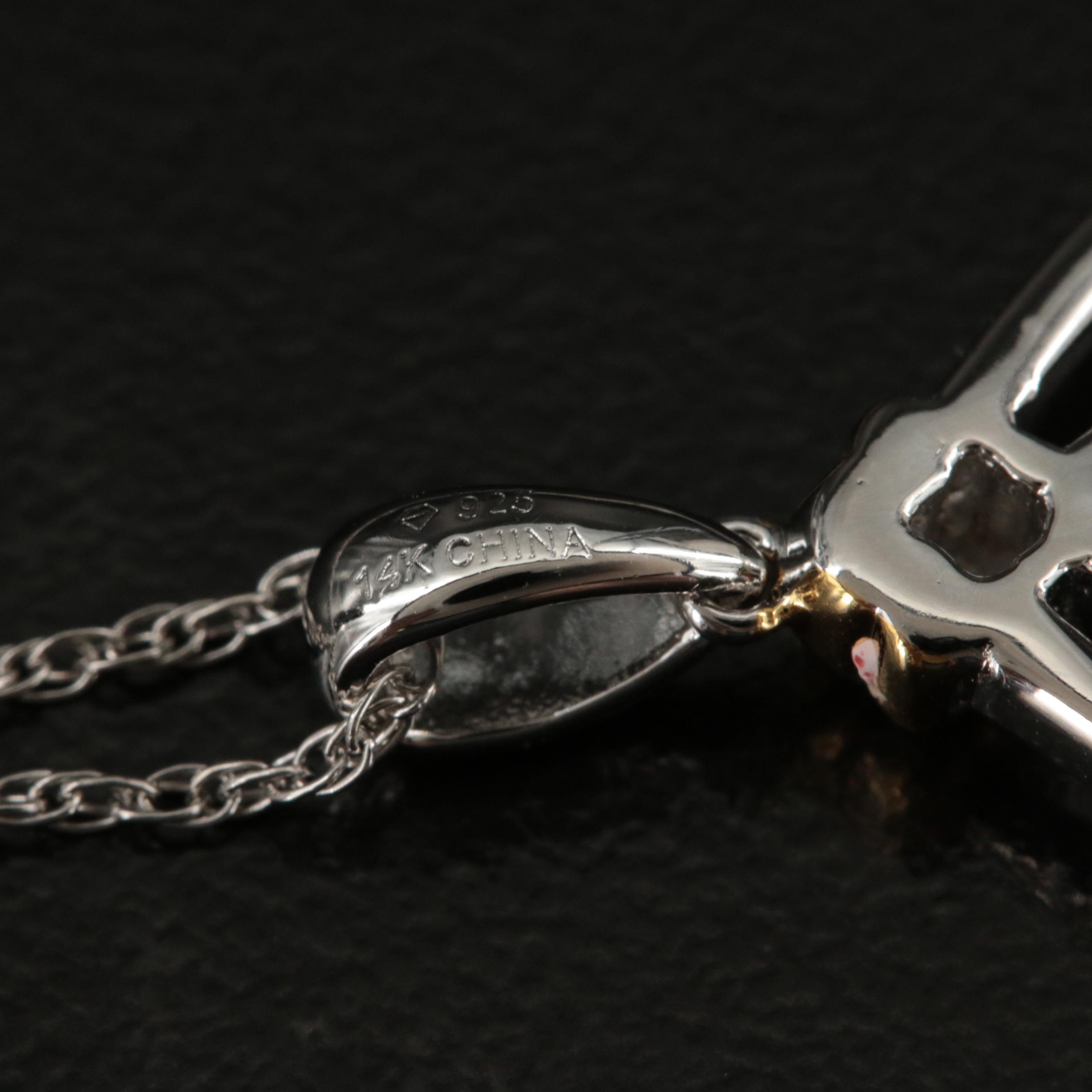 Sterling Diamond Necklace with 14K Accent