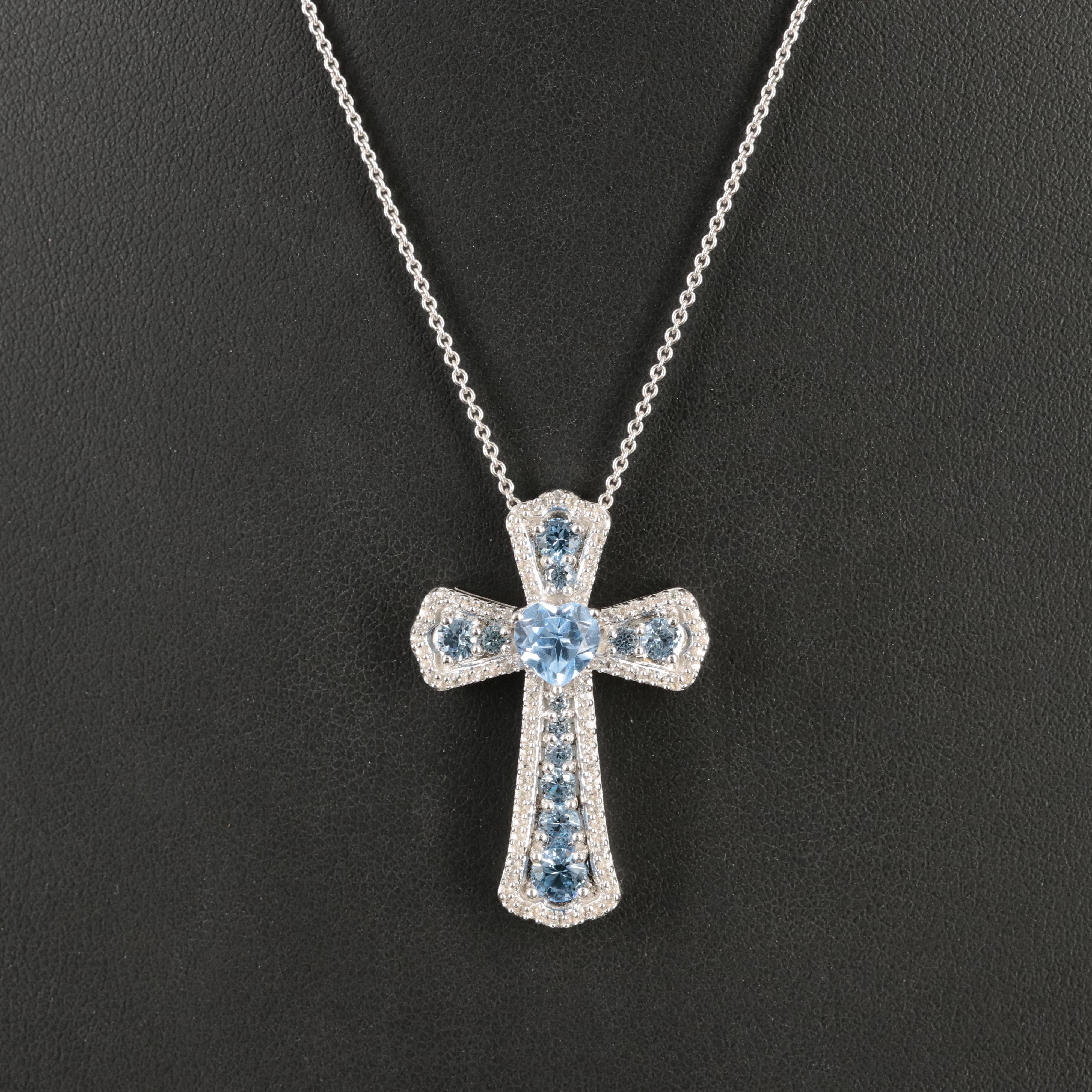 Sterling Spinel and Sapphire Cross Pendant Necklace